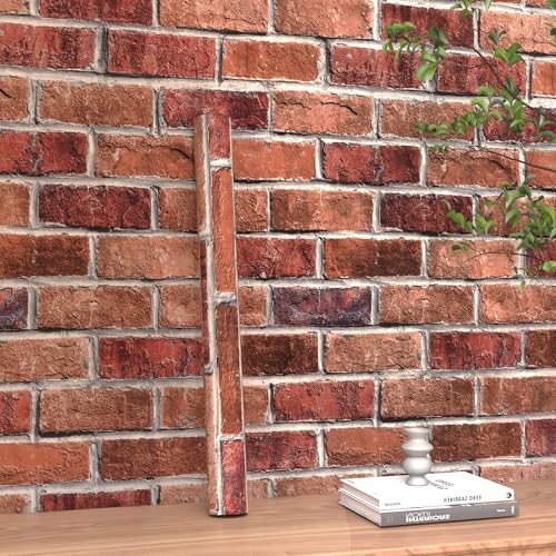 Rugreat Red Brick Peel and Stick Wallpaper Faux Brick Decor 17.3inW 78.8inL