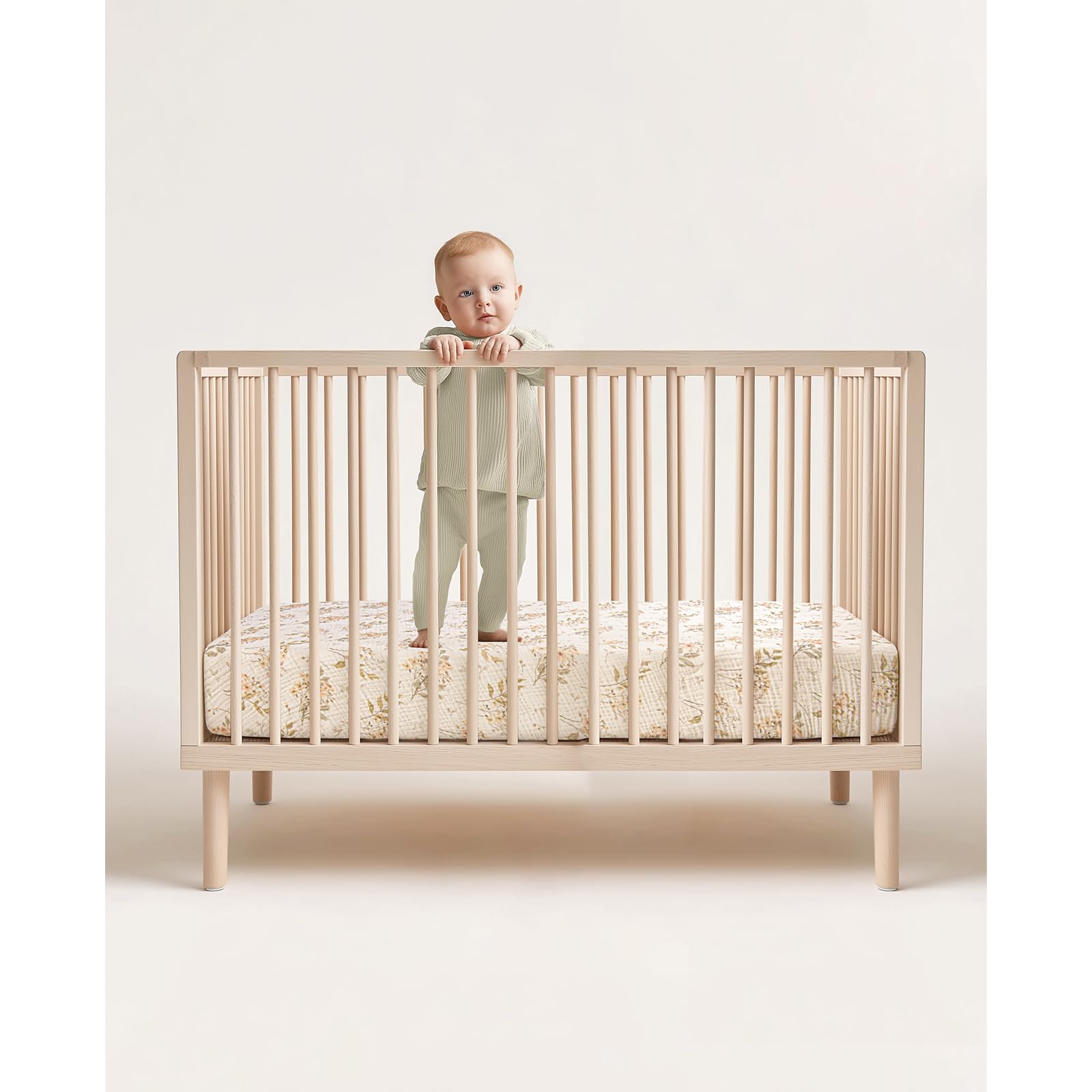lulumoon Lenzuola per culla con angoli: lenzuola in mussola di cotone morbido per culla standard, motivo floreale verde oliva per ragazze, confezione da 2