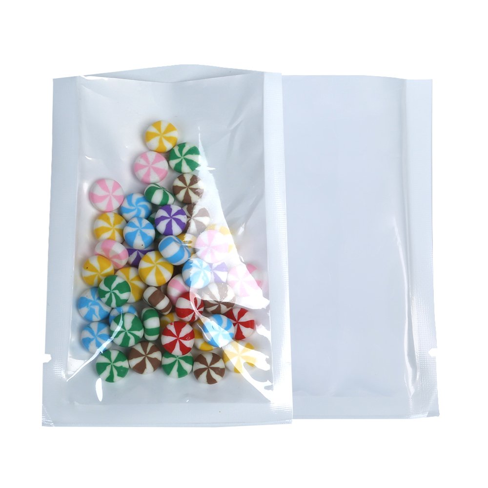 Pack of 100 Clear/White Open Top Bags Flat Pouch Sachet For Food Packaging Heat Sealant BPA Free(10x15CM (3.9x5.9 inch))