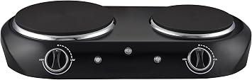 Double Cast Iron Burner 1800 W - Lightweight Electric Cooktop - Electric Hot Plate with Temperature Control - Power Indicator Lights - Easy to Clean - Black