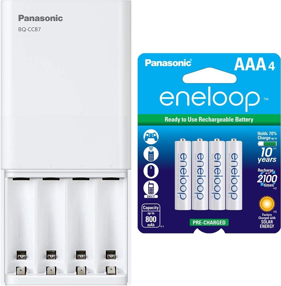 Panasonic eneloop Battery Charger + eneloop AAA Rechargeable Batteries Bundle