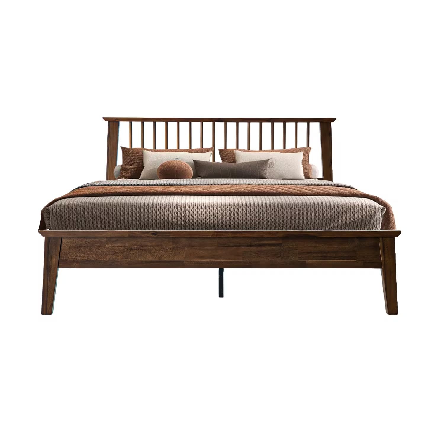 (Similar style?)Queen Size Bed Frame with Headboard & Footboard, Solid Wood Platform Bed, 12 Heavy-Duty Slatted Base with Center Metal Legs, No Box Spring Needed, Noise-Free & Slip-Free, Walnut Finish YUF-37