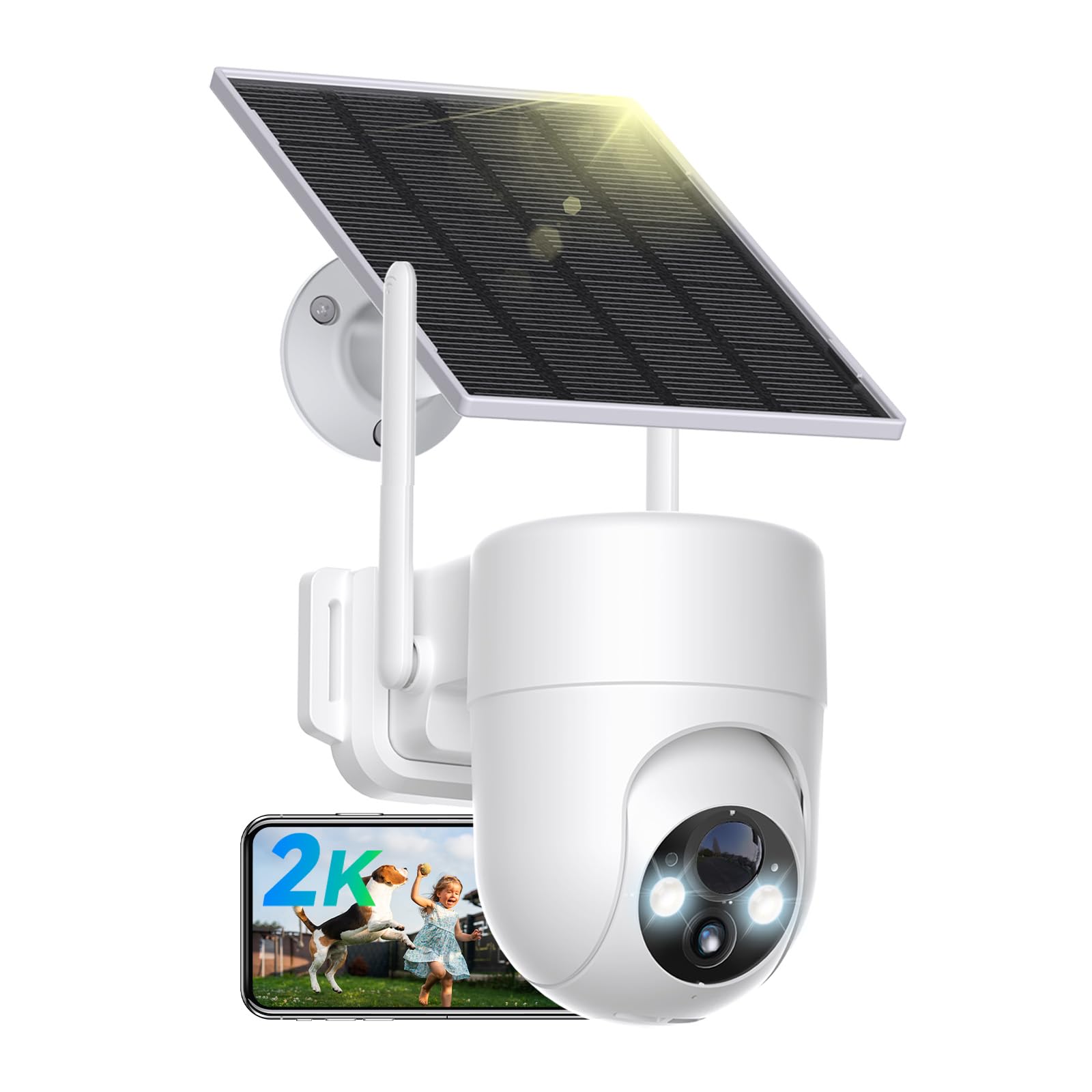 LIWAN Solar Security Cameras Wireless Outdoor, 2.4GHz WiFi, 2K Live View | Surveillance Camera Outside with Solar Panel, 360°PTZ, PIR Detection, 2-Way Talk, Color Night Vision for Home Security