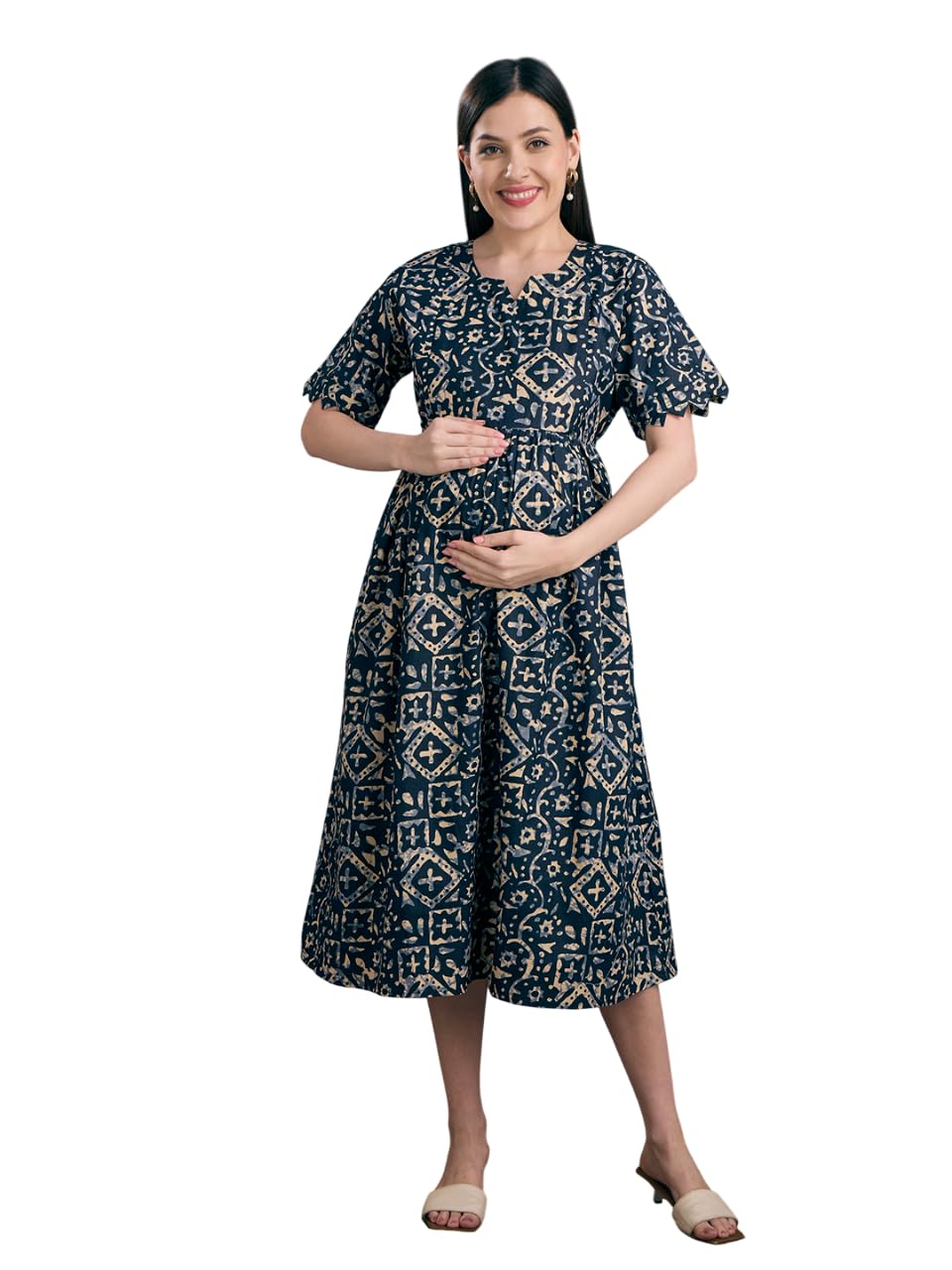 nightspree Women’s Printed Maternity Midi Dress - Comfortable and Stylish-picture-1