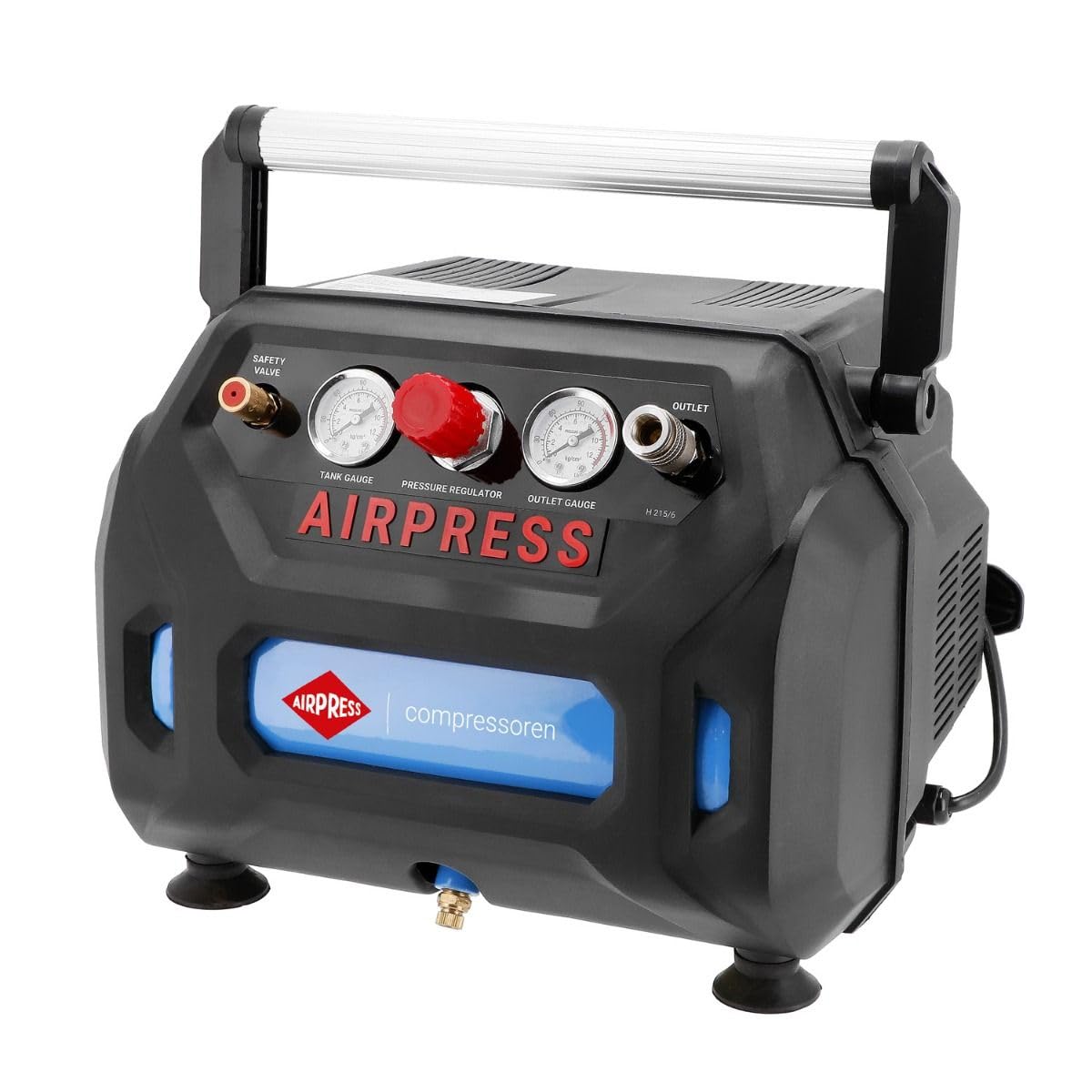 AIRPRESS - Compresor de Aire Sin Aceite H 215-6 8 bar 1,5 CV 92 litros/minutos 6 Litros.