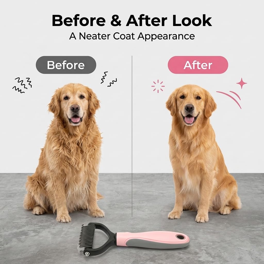 2 Pcs Deshedding Dog Brush, Double Sided Pet Grooming Tool for Tangled Fur