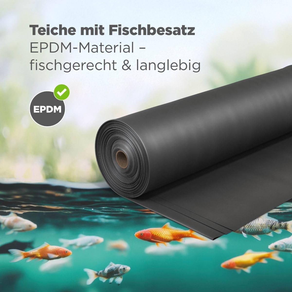 blizz-z EPDM-Teichfolie Zuschnitt nach Maß: B: 3,05m, L: 5m, Stärke: 1,02mm | schwarz - UV-beständig - biologisch unbedenklich, fischverträglich - wurzelfest und pflanzenverträglich - Made in USA