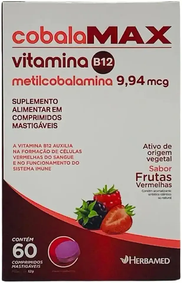 Vitamina B12 Metilcobalamina - 60 Comprimidos Frutas Vermelhas - Herbamed