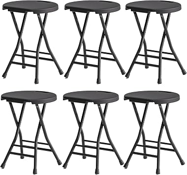 Folding Stool, 6Pcs 17 inch Tall Folding Bar Stools with Handle, Heavy Duty Collapsible Chair Metal and Plastic Foldable Stool for Outdoor/Indoor Kitchen Home Camping, 300lbs Capacity Bla