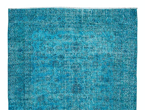 7X11 Ft Handmade Vintage Turkish Area Rug Over-Dyed In Teal For Modern Interiors #TOP3
