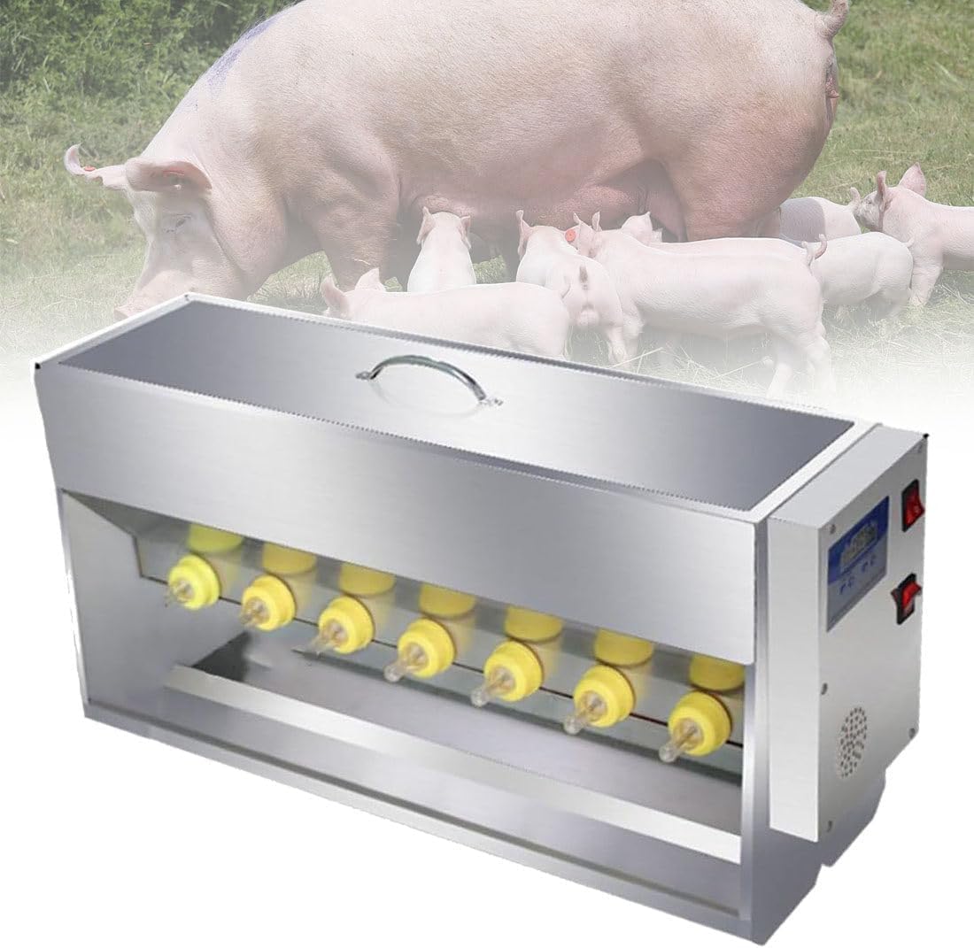 Comedero de lechones para múltiples lechones, estación de lactancia de acero inoxidable con tetinas 10/14, simulación de fuente de sonido, corte automático de energía, ideal para uso agrícola
