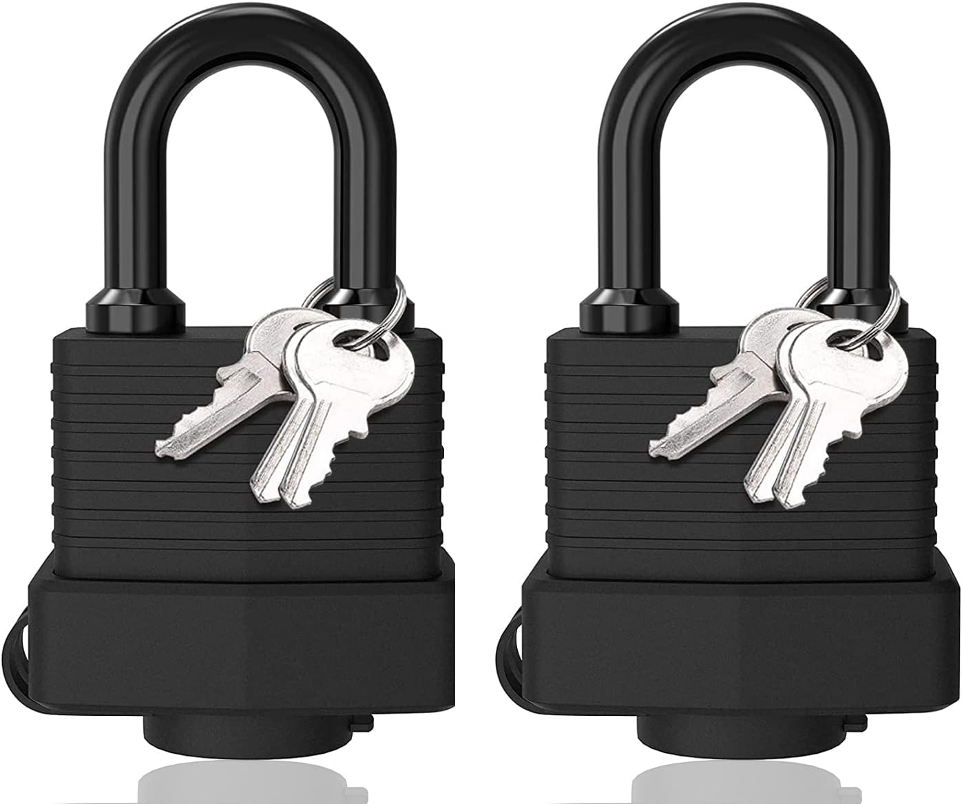 Padlock with Key, 2 Pack, 3 Keys, Black, Weatherproof, Waterproof, Heavy Duty, Anti-Cut, Laminated Steel, Gym Locker, Garage, Fence, Shed, Yard