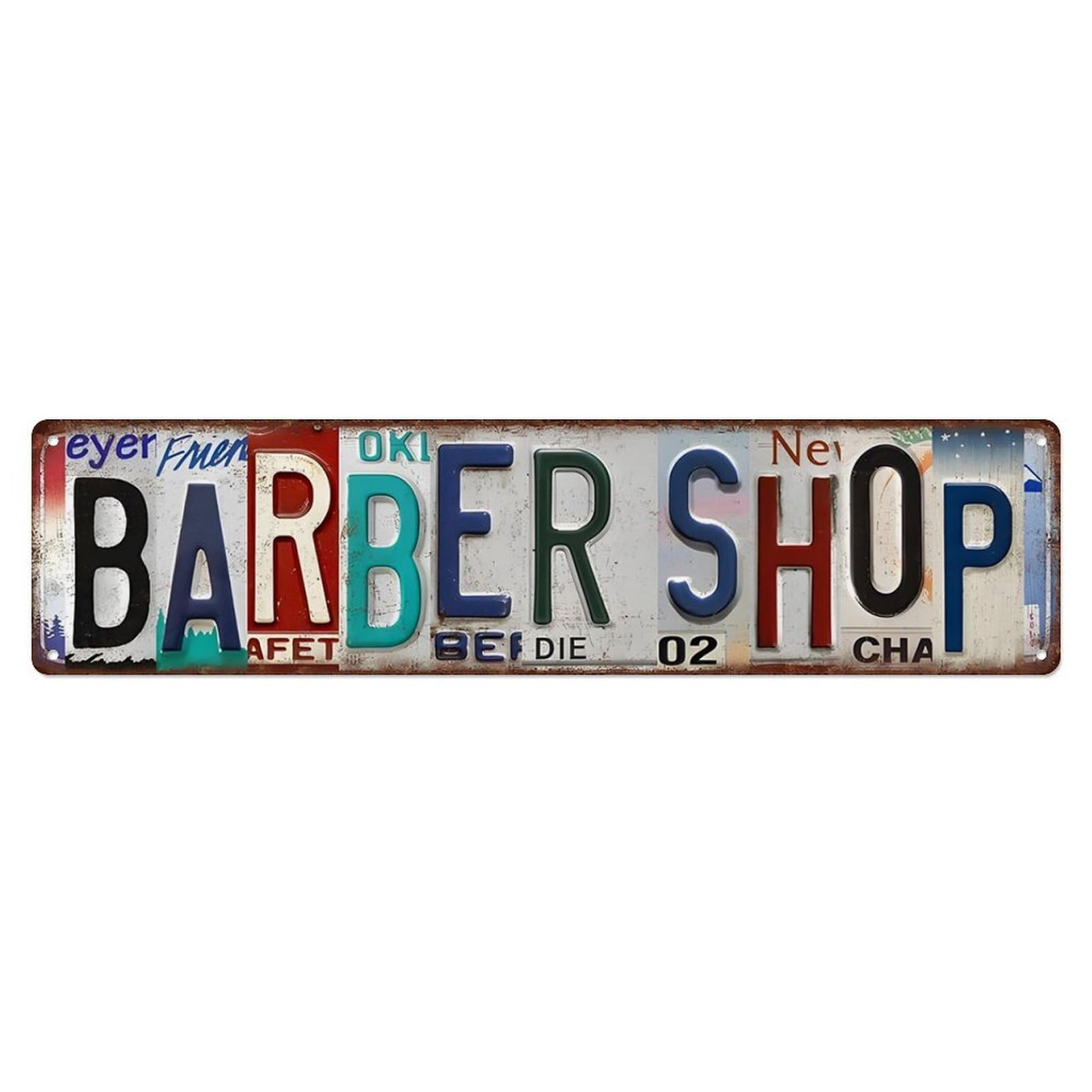 License Plate Letter Style Barber Shop Sign Vintage Aluminium Metal Sign, Retro Wall Decor for Home, Bar, Garage & Farmhouse 10 * 40cm