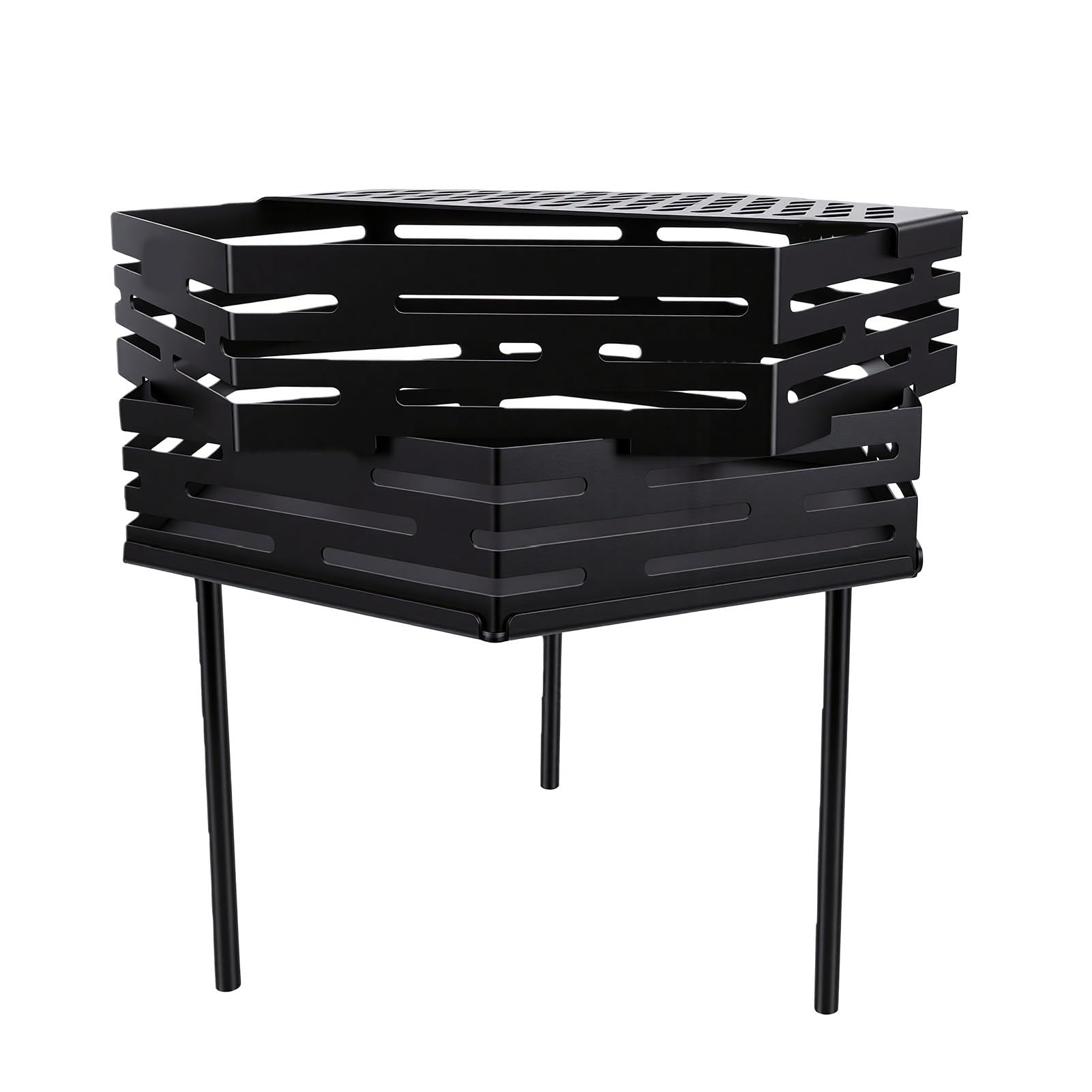 Alomejor Braciere con Griglia Braciere a Legna da Esterno Esagonale Portatile per Campeggio e Cortile 18,39x16,54 Pollici Acciaio Al Carbonio