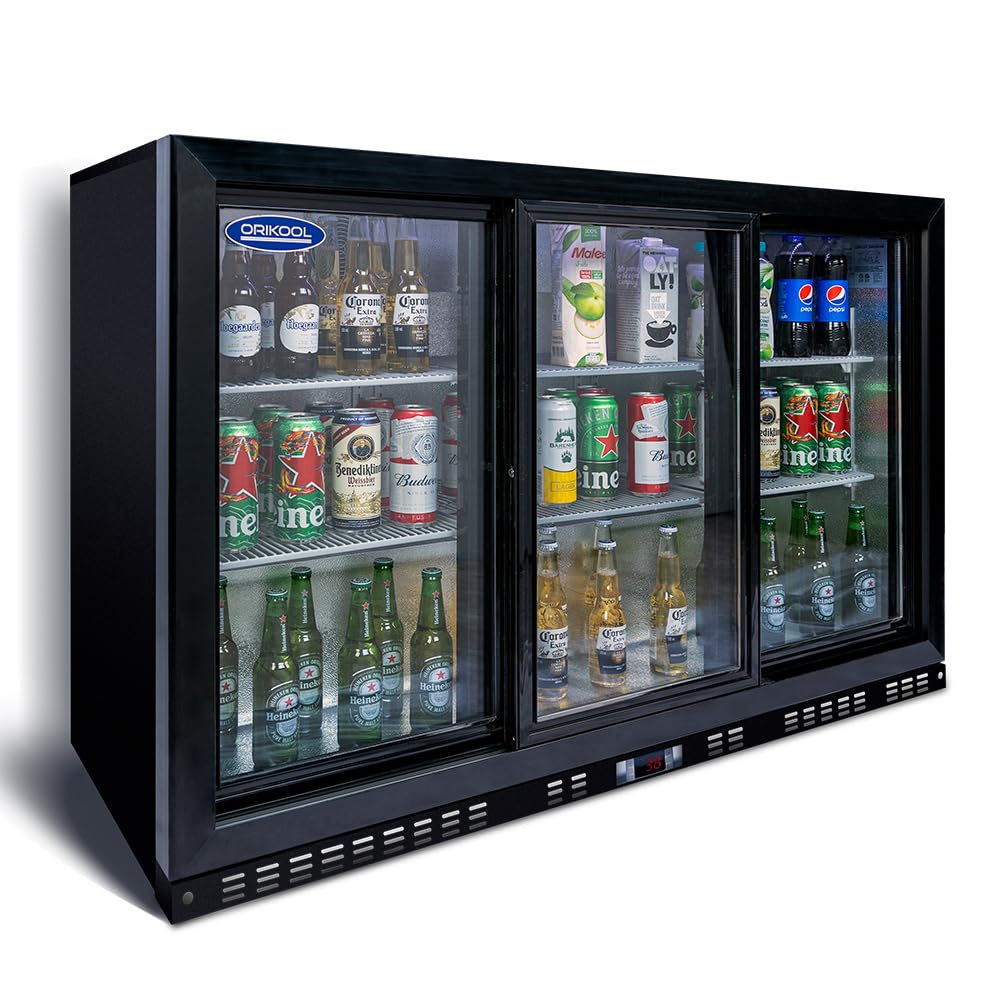 53 inch Beverage Refrigerators 3 Glass Door back bar cooler, 480 Cans Cooler, Commercial Beer Wine and Drink Fridge, 11.3 Cu.Ft LED Lighting for Soda Drinks, Beer, Wine