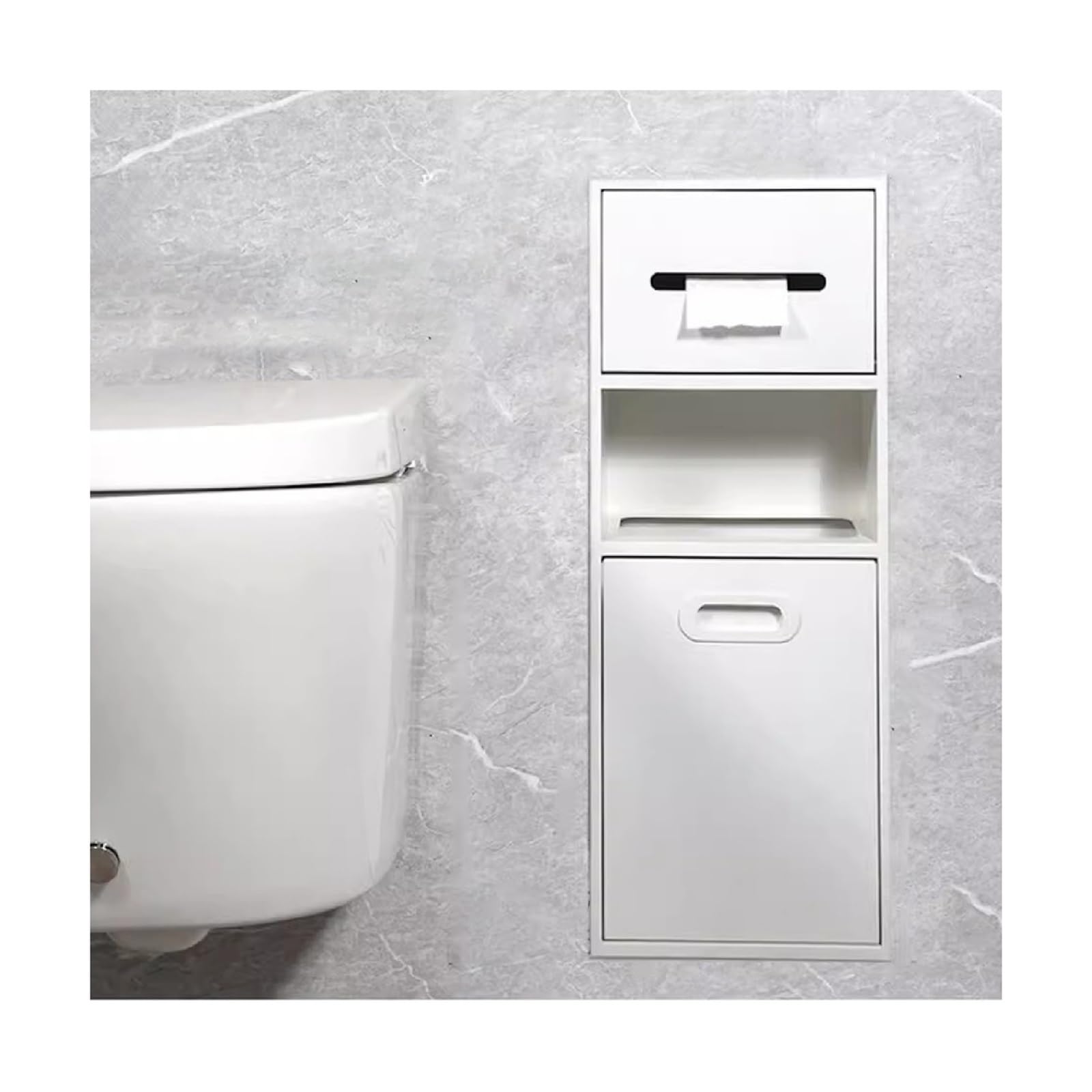 HPTHLY Recessed Niche,Stainless Steel Shower Nich Stainless Steel Bathroom Niche, Recessed Shelf Organizer Shower Niche, Garbage Can Built-In Alcove For Kitchen Living Room(White-A-67X23X14Cm)