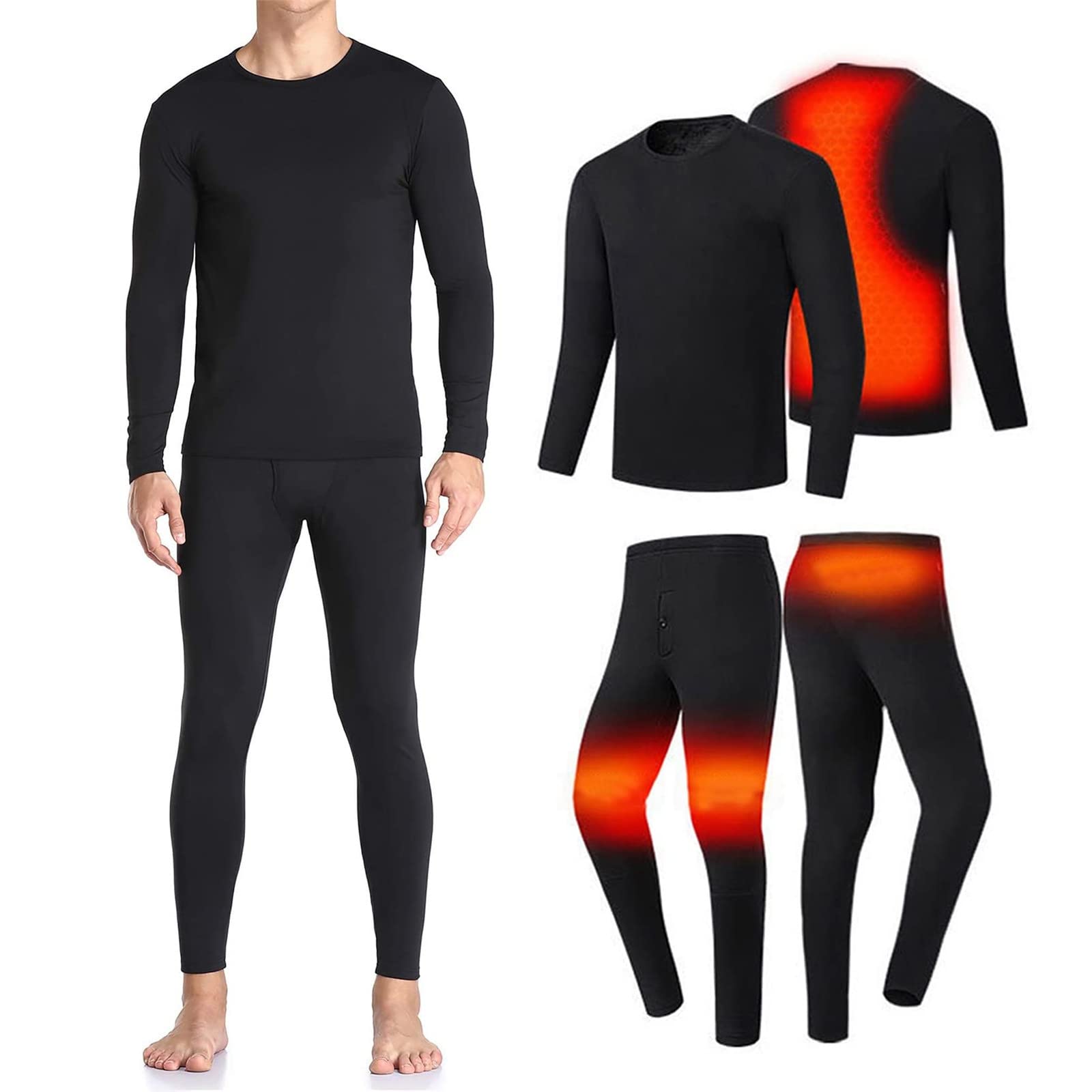 Ropa Interior térmica para Hombre, calefacción de 6 Zonas USB de Invierno para Senderismo, esquí, Caza (Negro 3XL) (Negro L)
