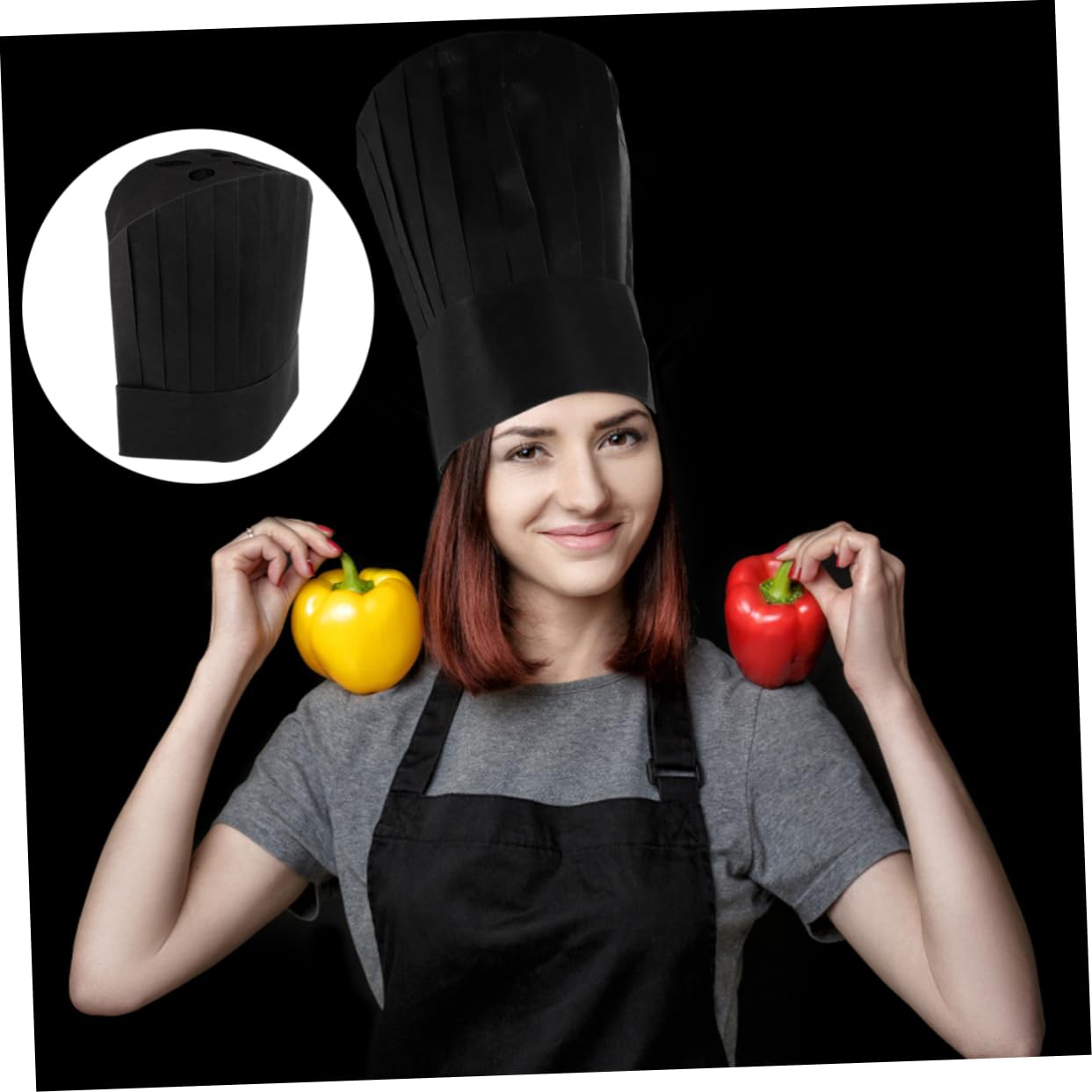Holibanna Sombrero de Cocinero Desechable de Papel Negro 28x30cm para Cocina Profesional 20 Piezas, Cómodo y Ecológico para Escuelas de Catering y Chefs