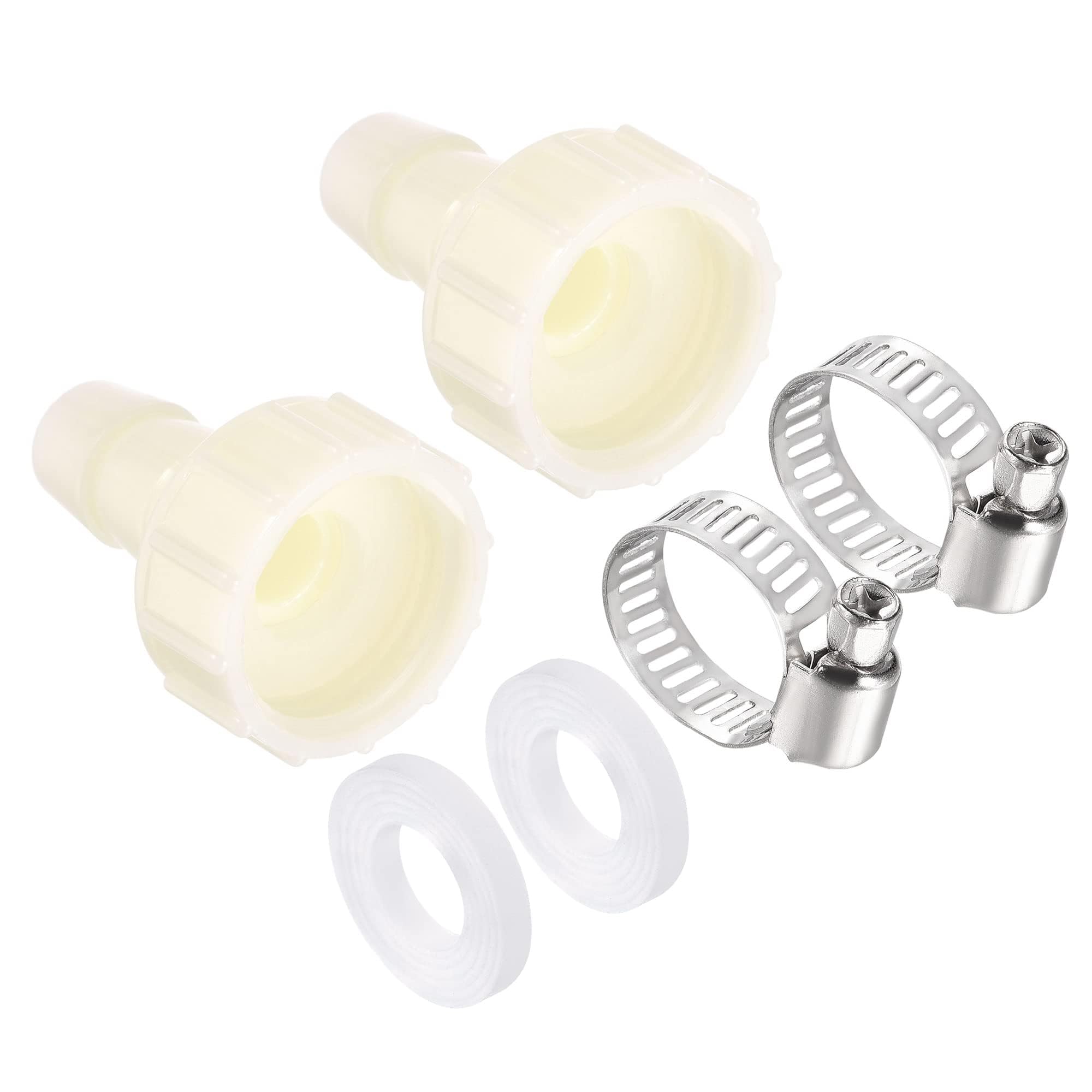 TA-VIGOR ABS Hose Barb Fitting Coupler, 10mm Barb G1/2" Female Thread Pipe Fitting Adapter, Hose Pipe Barbed Tail Connector with 9-16mm Clamp and Washer for Garden, Plumbing (2PCS, White)