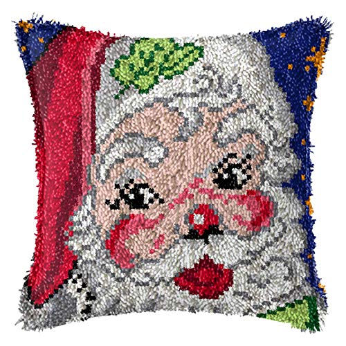 Image of ZFFLYH Latch Hook Pillow Kits for Adults Beginners Pre-Printed Cushion | Home Sofa Cushion Cover Preprinted Canvas Crochet Yarn Kits Needlework Crafts Festival Gift for Adults Beginner 17X17 Inch