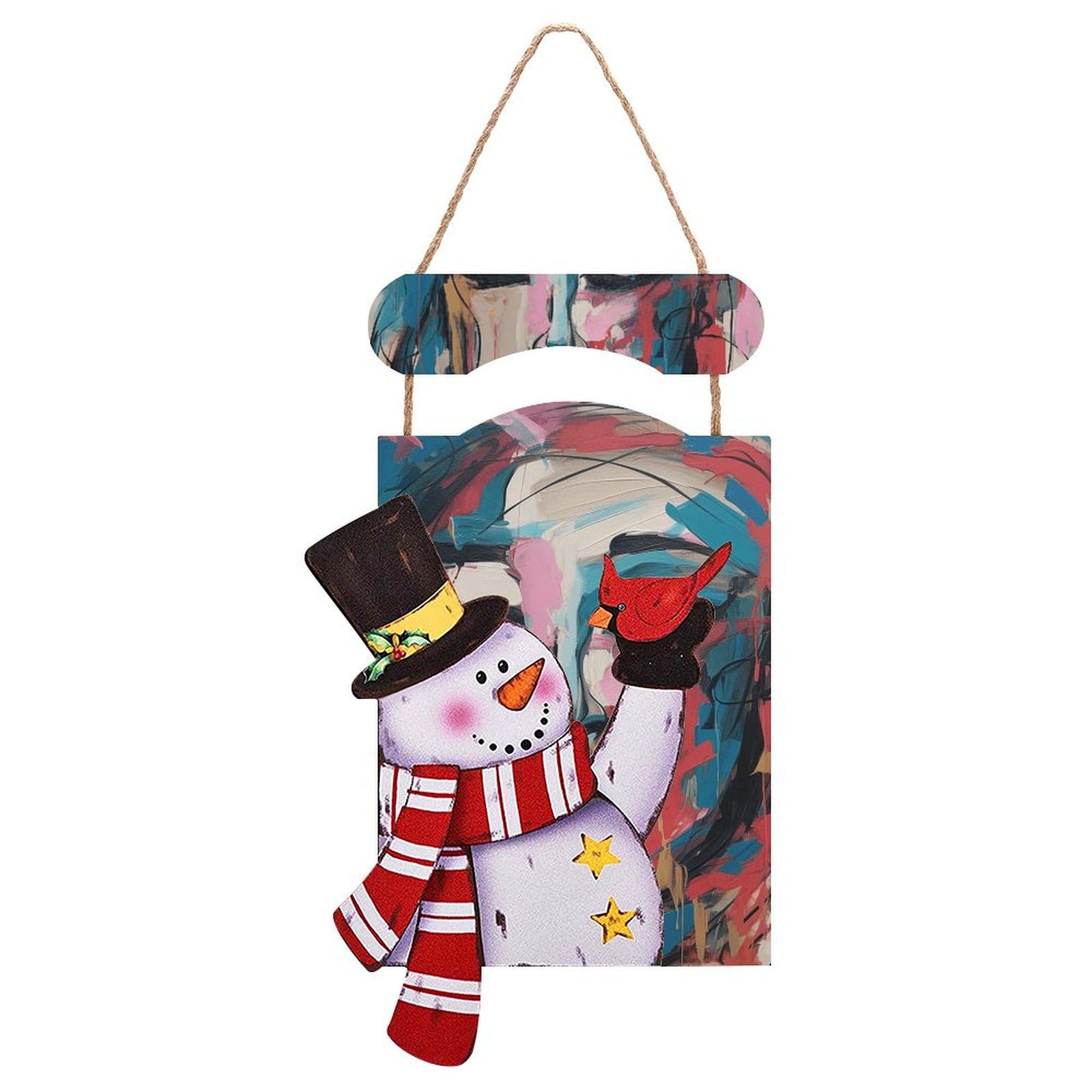 Bonhomme de neige de Noël en bois à suspendre pour décoration murale de porte d'entrée, visage féminin abstrait, décoration de Noël en bois pour décoration d'arbre de Noël
