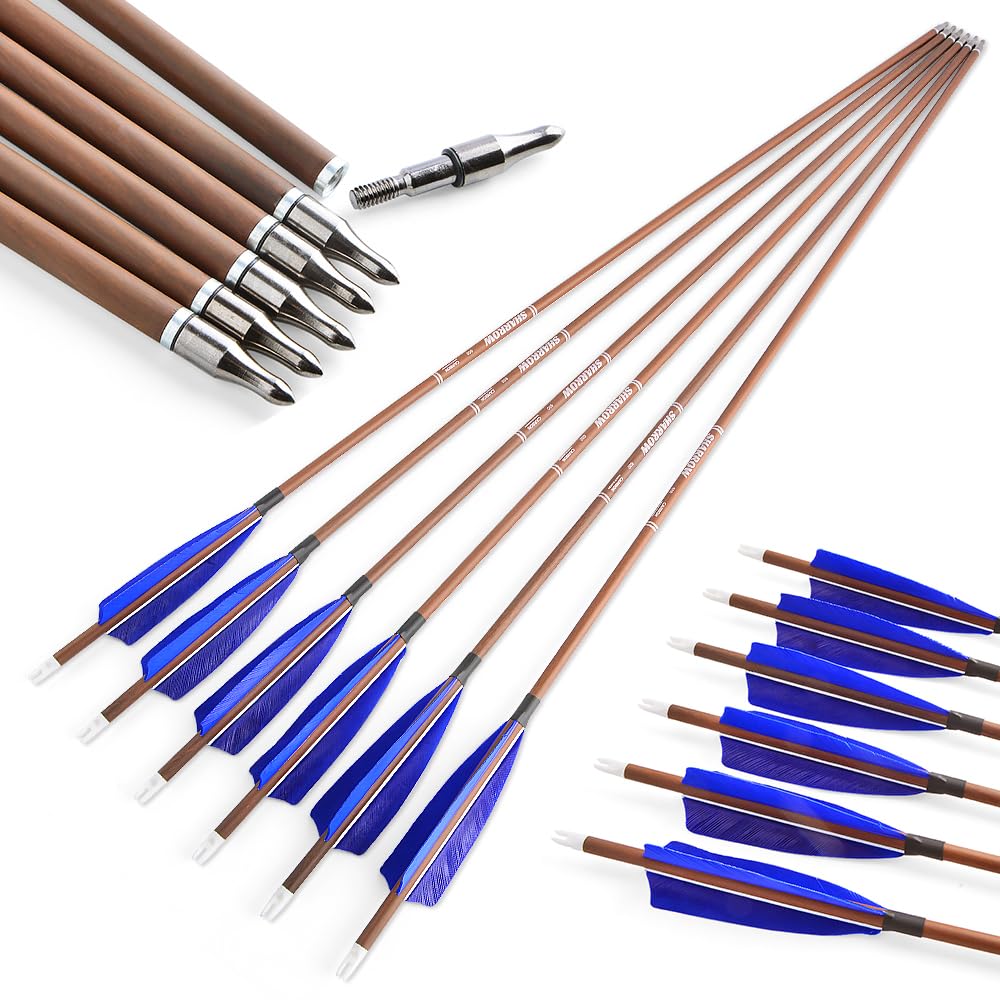 AMEYXGS Flèches En Carbone 31″ Pour Tir à L’Arc – 6/12x Flèches De Chasse 340/400/500/600 Spine Avec Plumes De Dinde 4″ Pour Arc Recourbé Et Compound