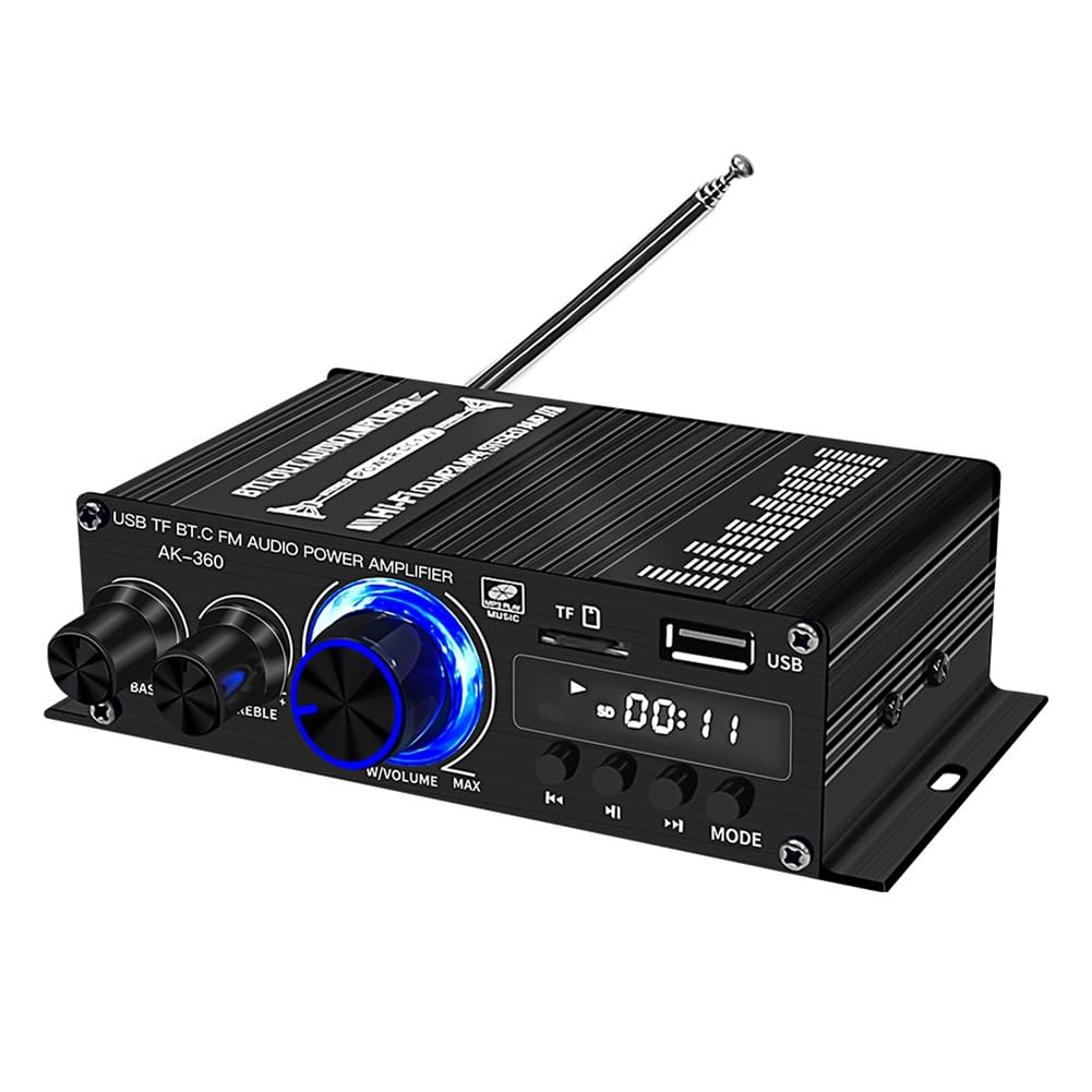 Amplificador Estéreo AK360 para el Hogar y el Coche, Amplificador de Radio con Reproducción Sin Pérdidas USB, Amplificador de Sonido HiFi Bluetooth 5,0