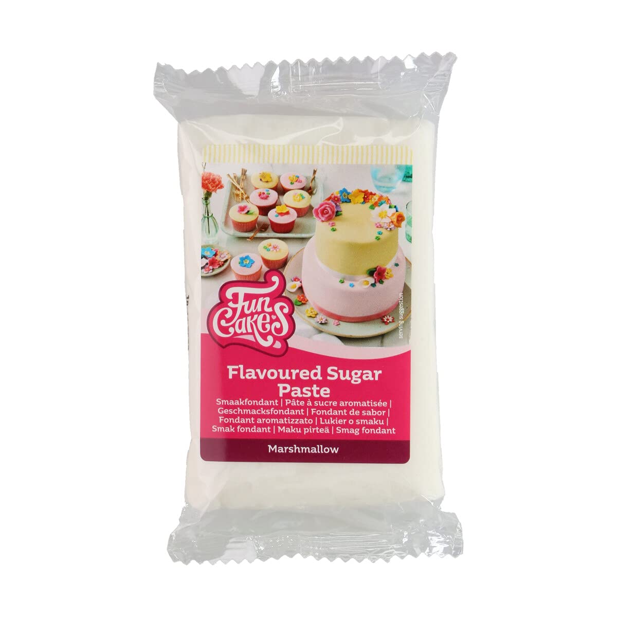FunCakes Pâte à Sucre Aromatisée Marshmallow: facile à utiliser, lisse, flexible, douce et pliable, parfaite pour la décoration de gâteaux, casher et sans gluten. 250 g