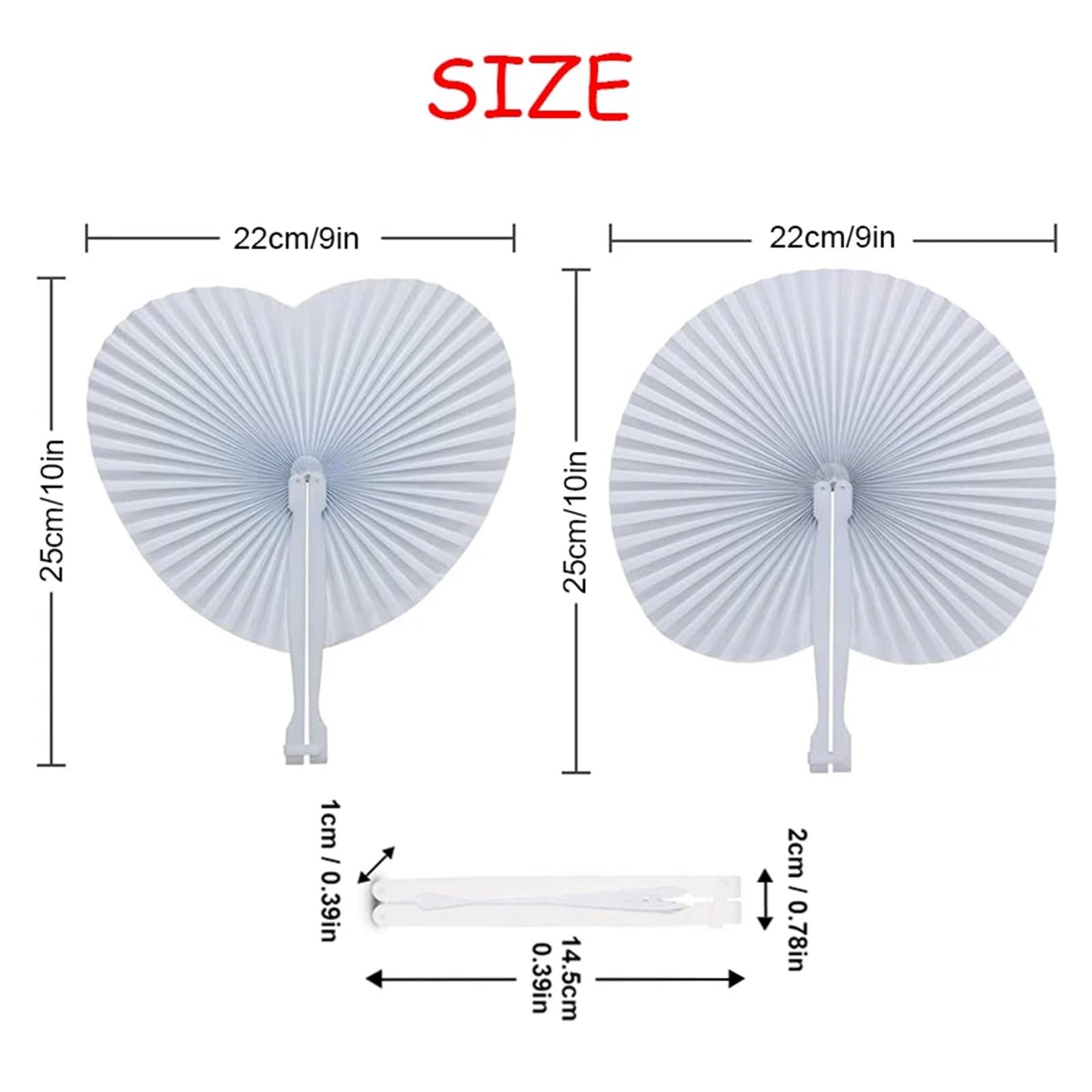 Papier FaltfäCher 15/30/50cs Herzform Runder Faltfächer Blanko Papier Handfächer mit Kunststoffgriffen DIY Malerei Geburtstag Hochzeit Party Dekor(Circular,50Pcs)
