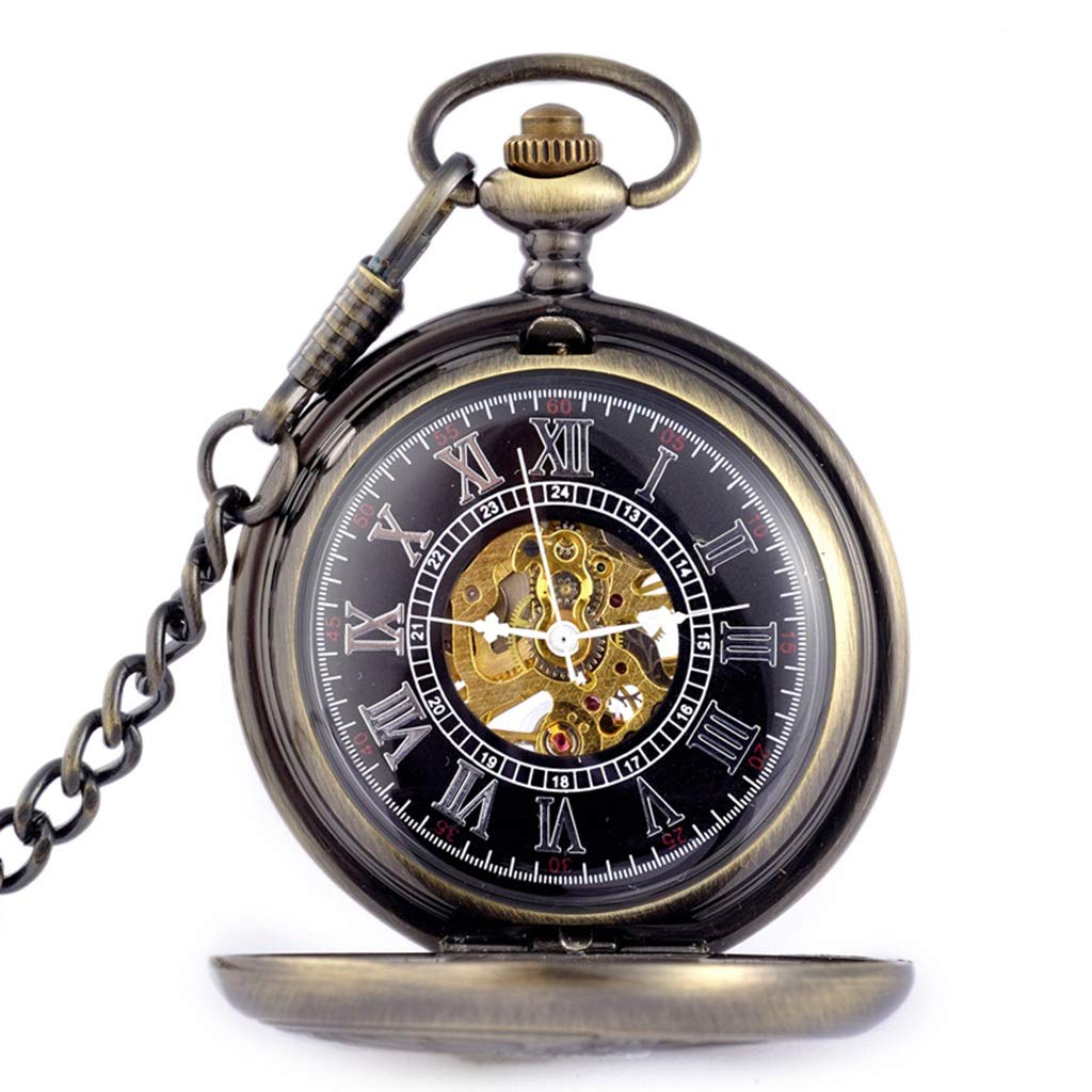 Amazon.co.jp: Zxj チェーン付きメンズ懐中時計、フリップ透かし彫り