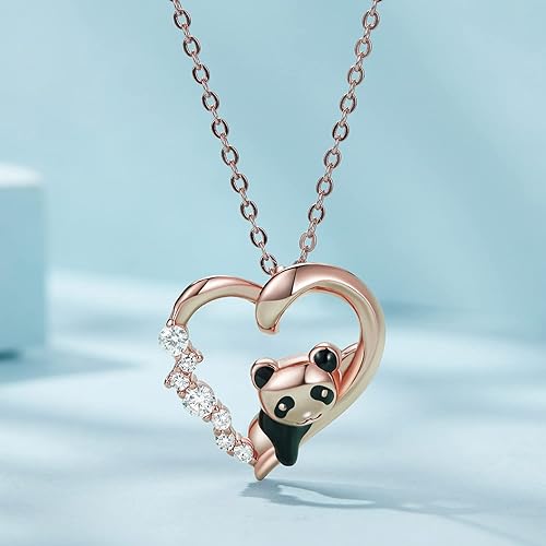 Miniatura 3 de Collar de plata de ley 925 con dije de perro y gato y panda para mujer, lindo y delicado collar con colgante de animales, regalos para gatos, mamá,