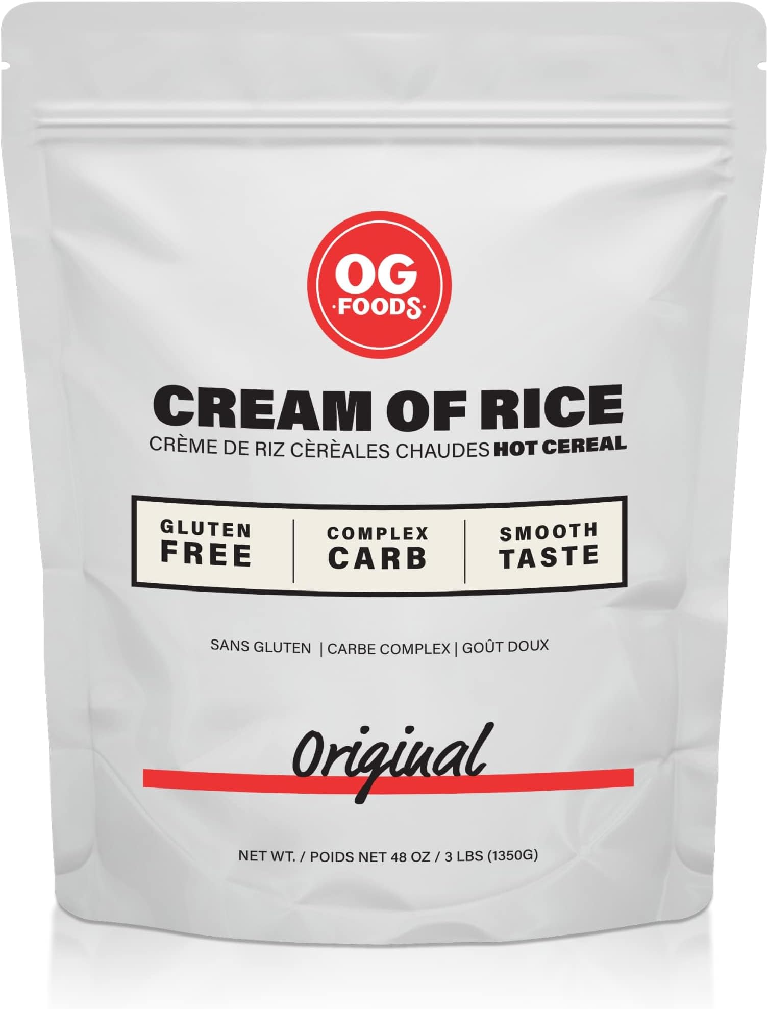 OG FOODS Cream of Rice Hot Cereal | Complex Carb Hot Cereal Made From White Rice | Complex Carb, Gluten Free, Smooth Taste | 3LB, 1350G