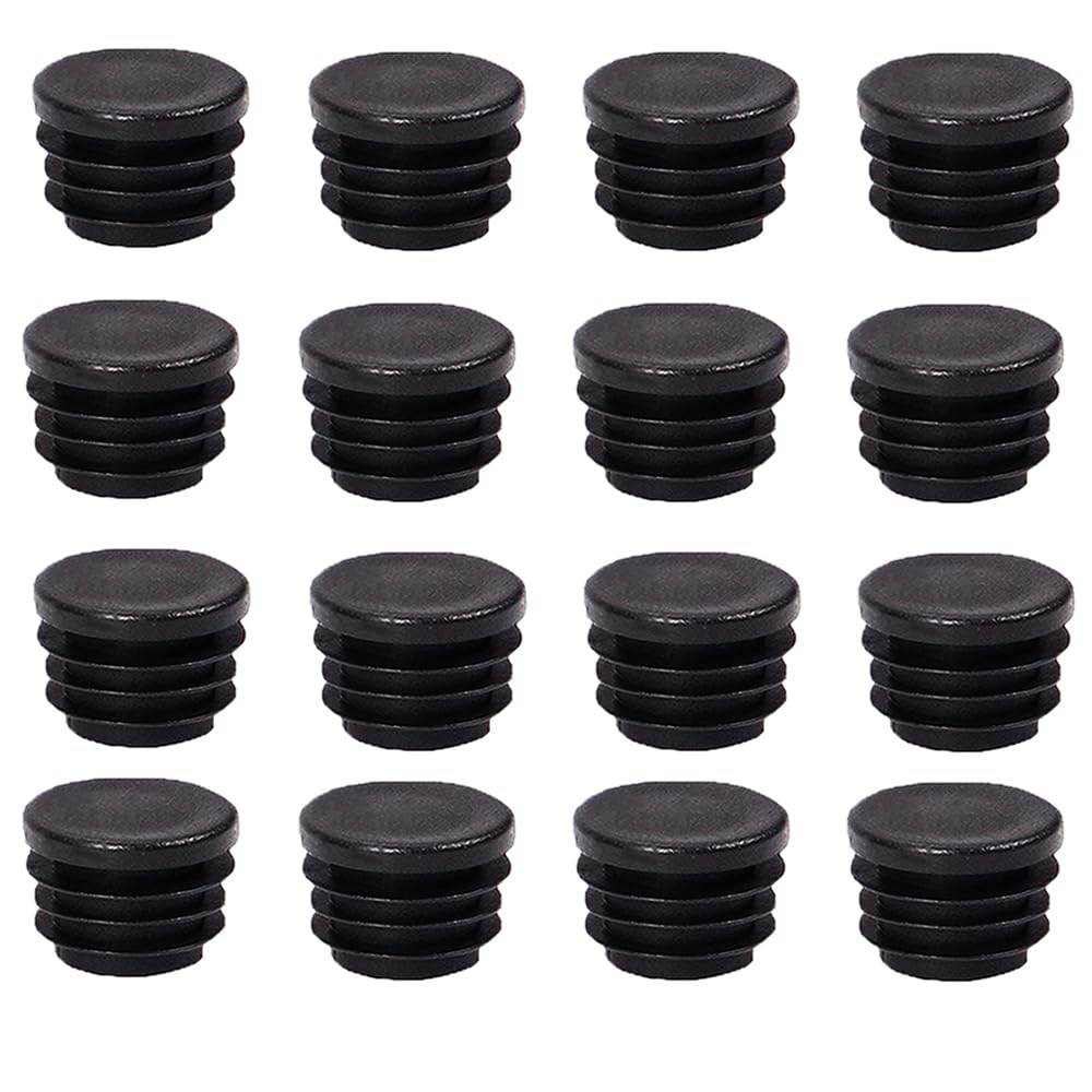 16 Pcs Black Inner Plug Dust Cover Plastic for Metal Tubing, Fences, Glide Protection from Chair Legs and Furniture, Durables Plastic Hole Plugs（Round 16 x 22mm）