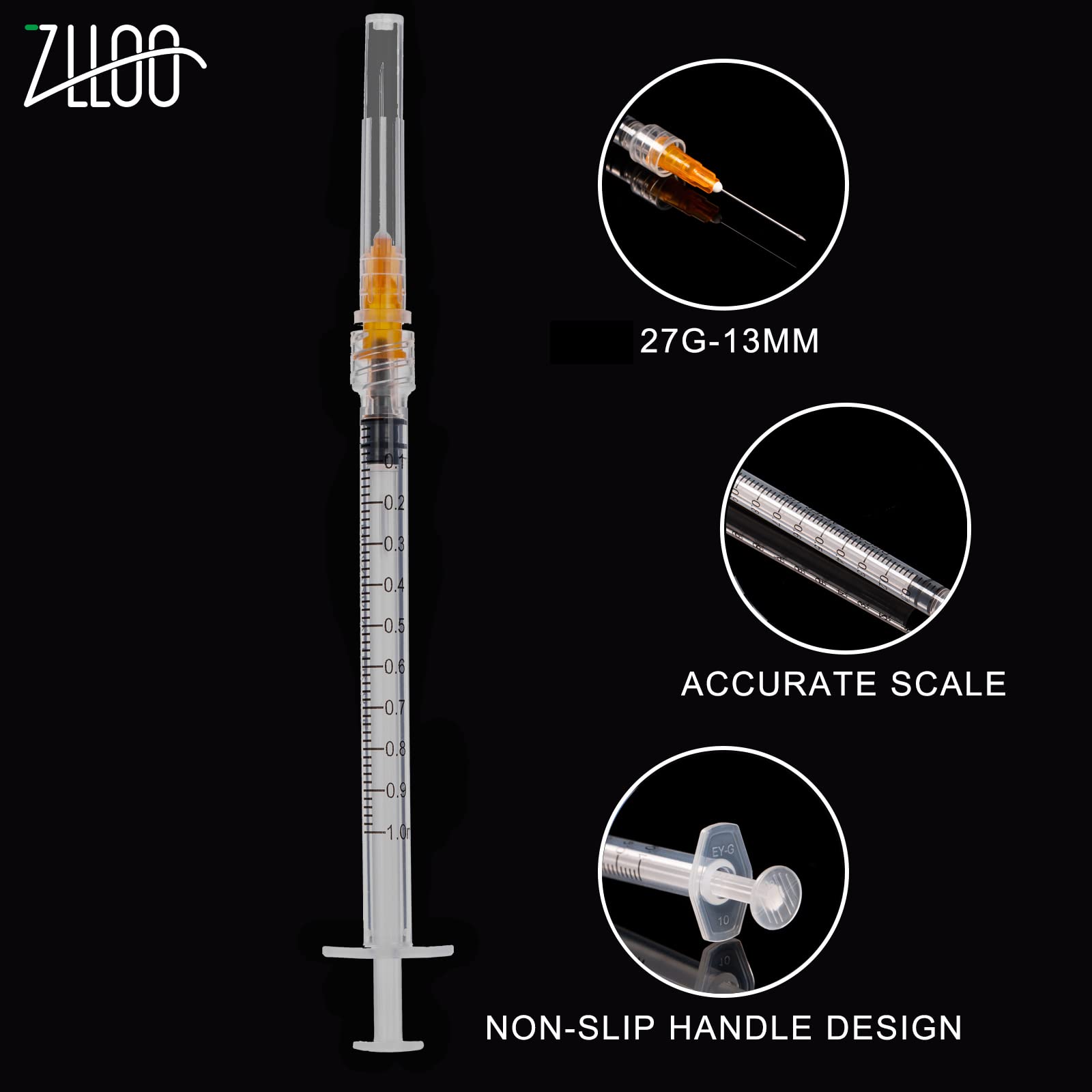1 ml/cc Plastiktube mit 25G-25mm Kopf, Einweg-Luer-Lock Unabhängige Verpackung, Einfach zu Bedienen (100 Stück)