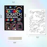 Vista 2 de Mocoosy 3 Pack Rainbow Scratch Art Paper Notebooks, Spiral Bound Magic Scratch Pads for Kids Arts Crafts Supplies, Black Sketch Note Coloring