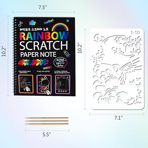 Miniatura 2 de Mocoosy 3 Pack Rainbow Scratch Art Paper Notebooks, Spiral Bound Magic Scratch Pads for Kids Arts Crafts Supplies, Black Sketch Note Coloring