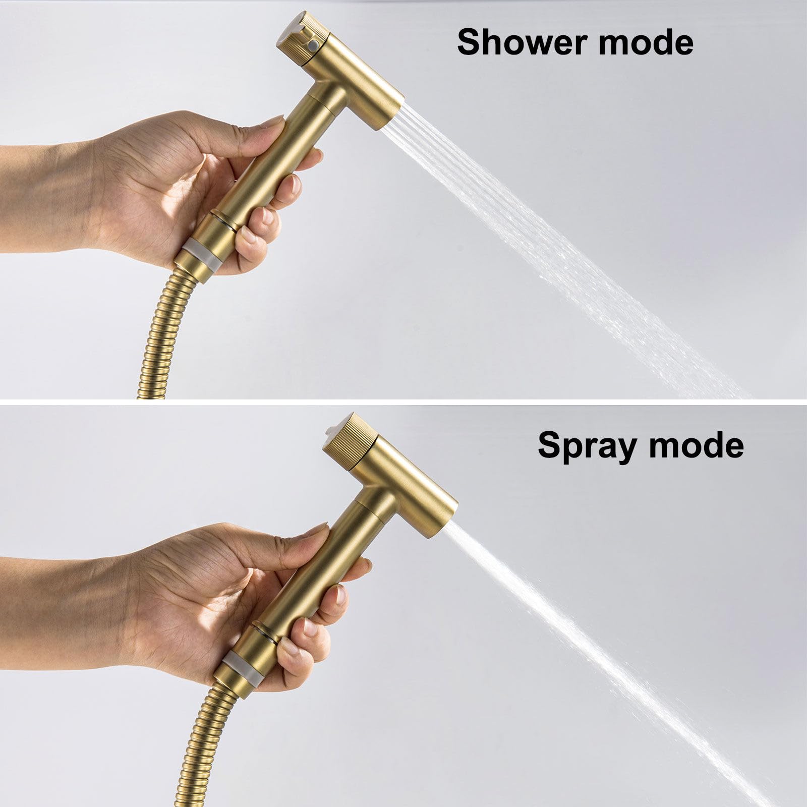 Bidet Handbrause, 2 Sprühmodi Bidet Handbrause Set, Einstellbare Warm- und Kaltwassermenge, 59A Messing Bidet Aufsatz, 1,2 m Schlauch, Handbrause Toilette für WC