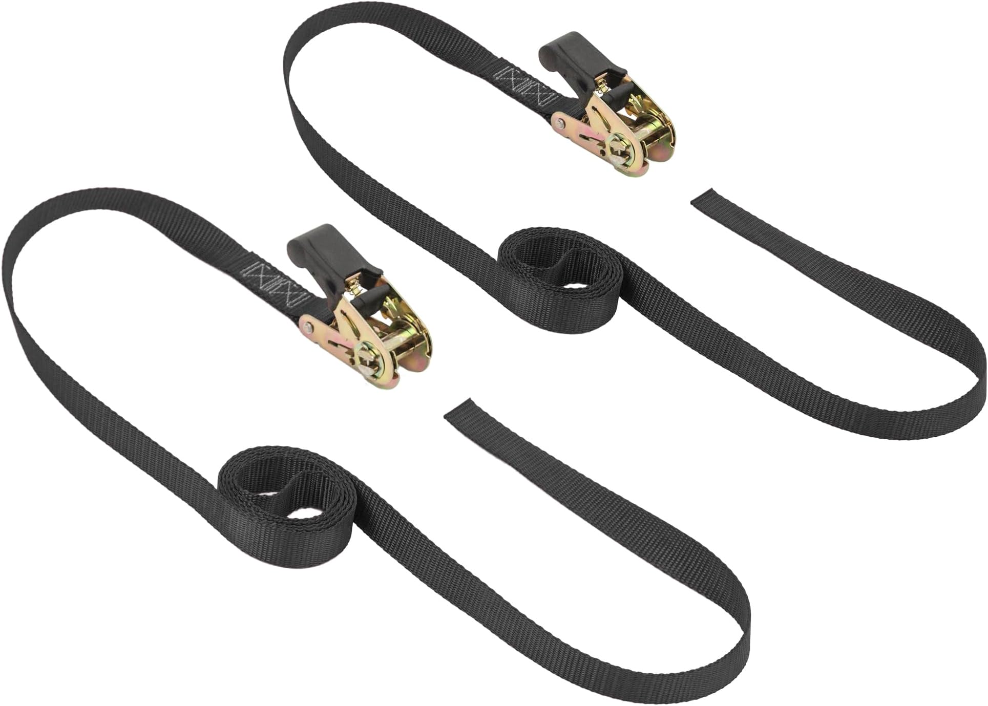 PowerTye MFG - Endless Ratchet Straps No Hooks, Premium Tie Down Straps for Motorcycle, Kayak, Truck & Trailer Use with Continuous Loop Design, 400 lb Working Load, 1in x 7ft Black 2-Pack