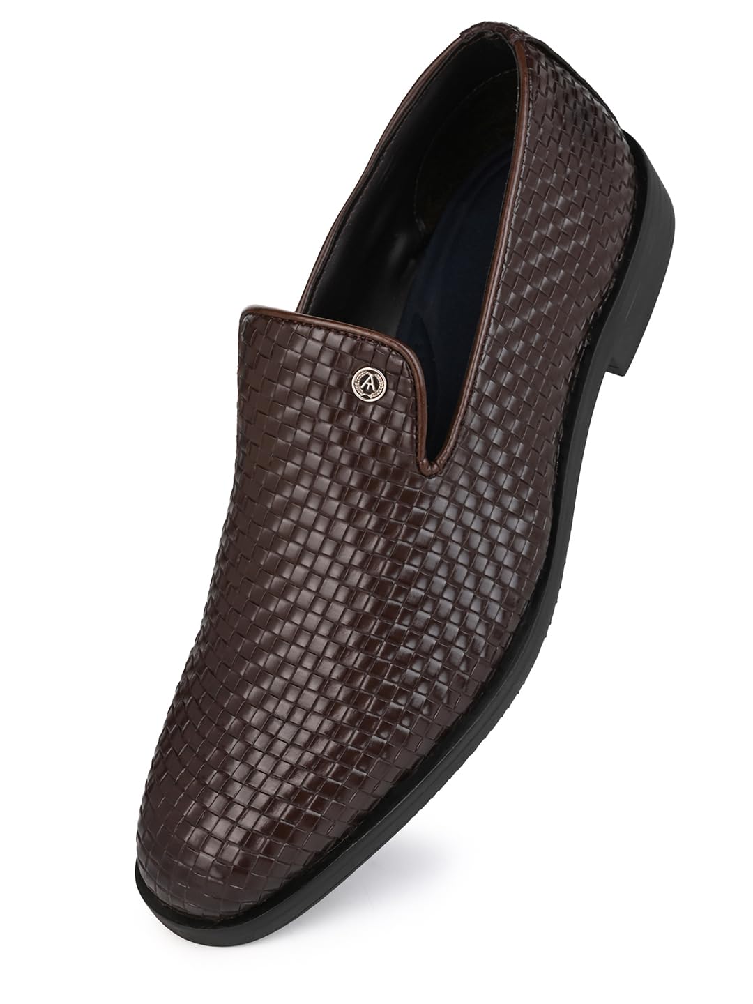 Men Black Woven Textured Slip-On Formal Loafers-image-45