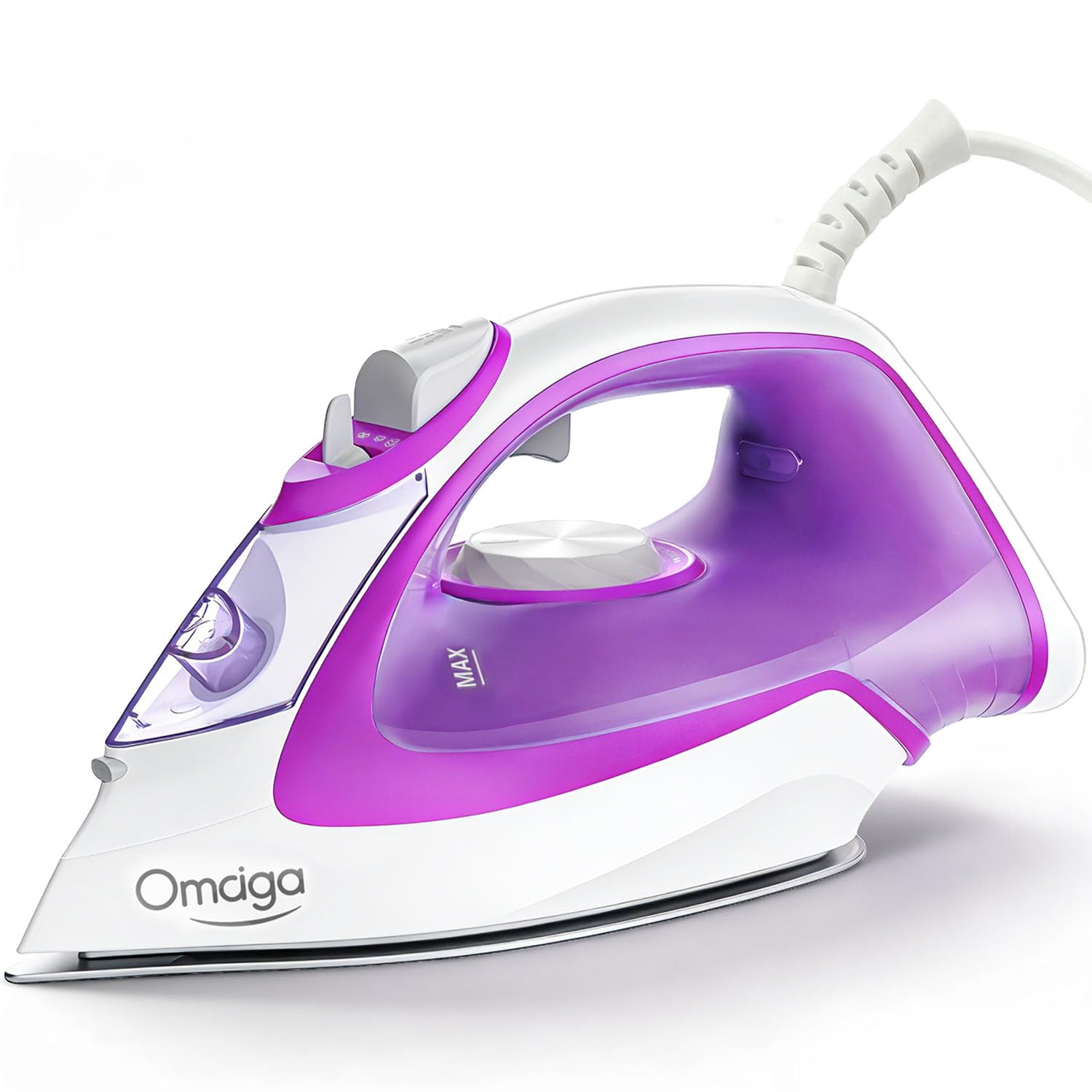 Steam Iron for Clothes, 1750W Iron with Rapid Heating, Non-Stick Ceramic Soleplate, Powerful Steam, Self-Cleaning, Auto-Off, Anti-Drip, 15.21oz Water Tank Ironing Clothes for Home, Purple