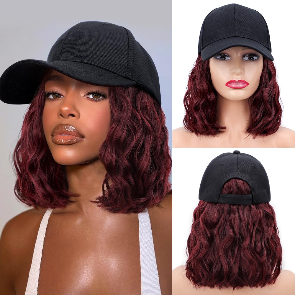 Hat Wig Women Baseball Cap with Hair Attached Short Wave Synthetic Adjustable Amazon.com : Hat Wigs for Women Baseball Cap with Hair  main image 2
