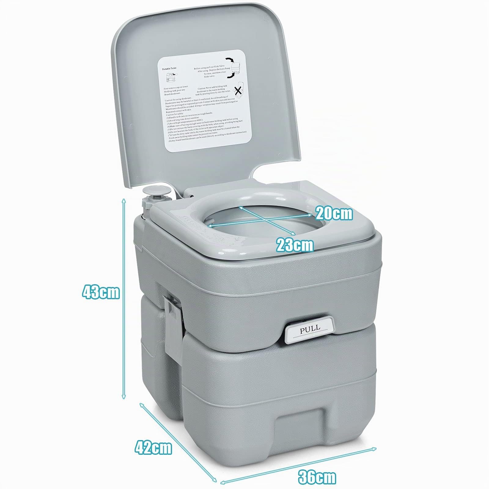 COSTWAY 20 L Inodoro Portátil con Tapa para Camping Viaje Móvil WC/Baño Portátil Camping Exterior con Extraíble Tanque de Aguas Residuales y Tanque de Agua Dulce 12 L