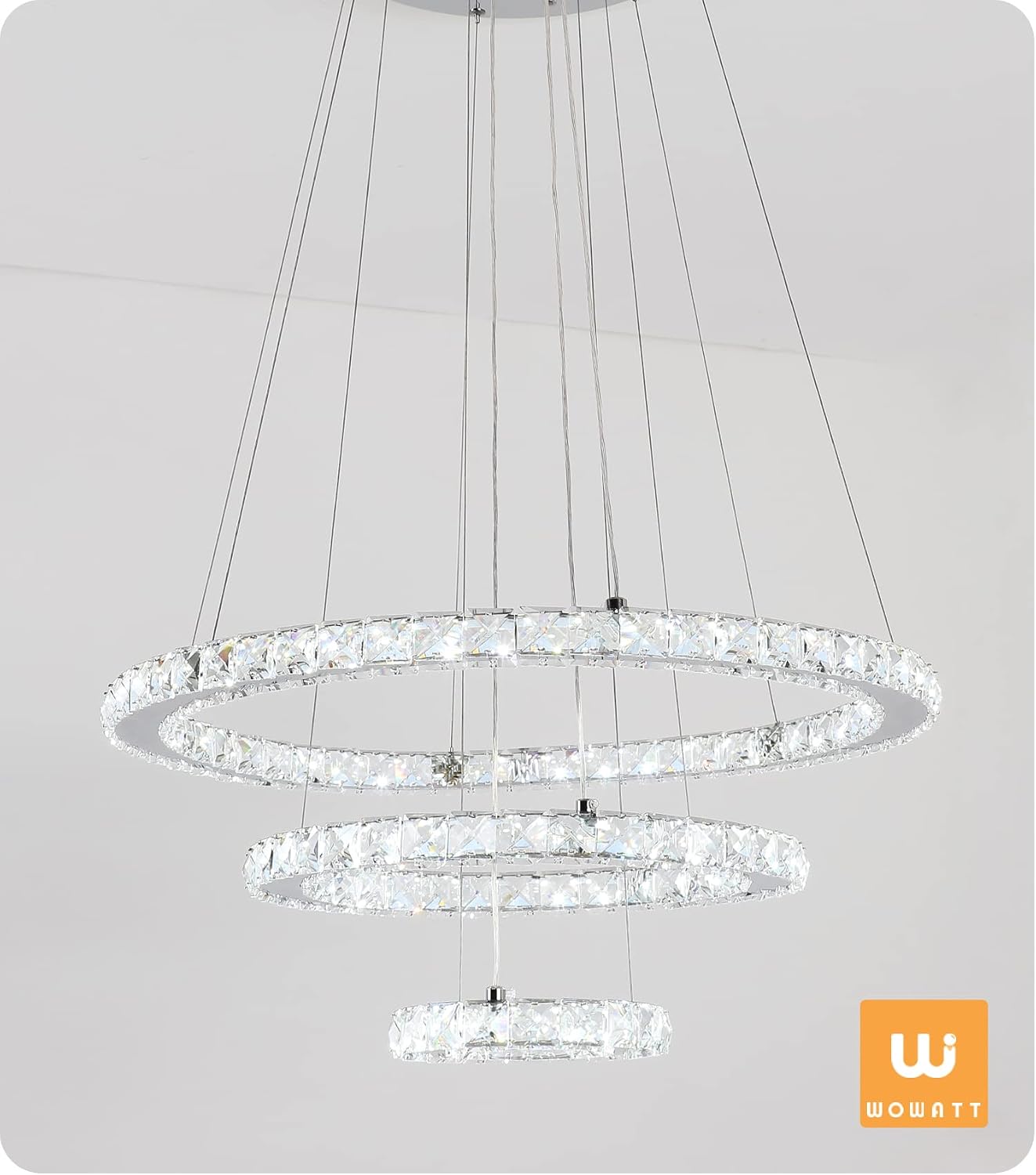 Black Friday 🔥 Crystal Chandelier 3 Rings 7.9+15.8+23.6 Daylight 5000K 72W LED Circular Ceiling Lighting Fixture Wowatt Modern Pendant Light for Dining Living Bed Room Adjustable Stainless Chain for DIY Shape
