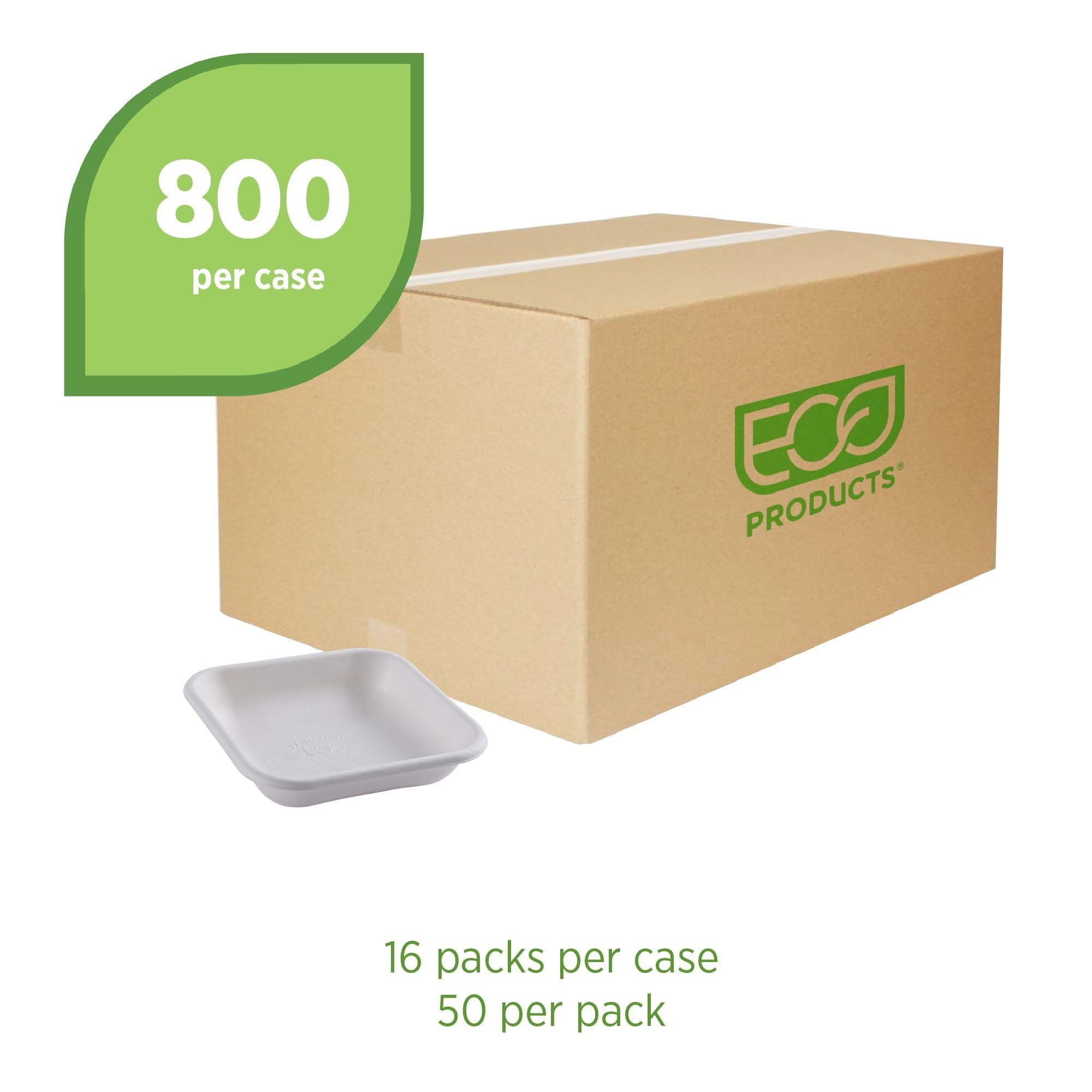 Eco-Products Vanguard WorldView kompostowalne pojemniki na żywność z trzciny cukrowej na wynos, bez dodatku PFAS, 12,7 cm x 12,7 cm, białe, opakowanie 800 szt