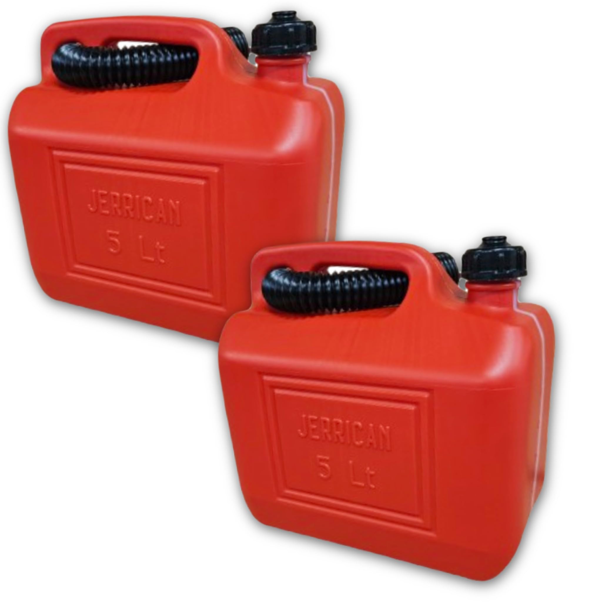 Bricoloco Caraffa per benzina e liquidi 5, 10 o 20 litri - Fabbricazione europea certificata e omologata - Serbatoio tanica carburante rosso - Polietilene alta densità (5 litri (2 pz.)