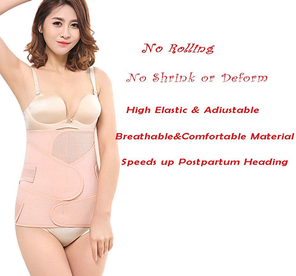 Cintura da donna 3 in 1 per addominale postnatale cintura per abbigliamento cintura legante pancia dopo la nascita cesareo gravidanza fascia addominale fascia gastrica, albikosenmesh-L