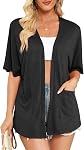 Veryoung Womens Lightweight Summer Cardigan Short Sleeve Cardigans Kimono Casual Loose Beach Coverup Curved Hem with Pockets