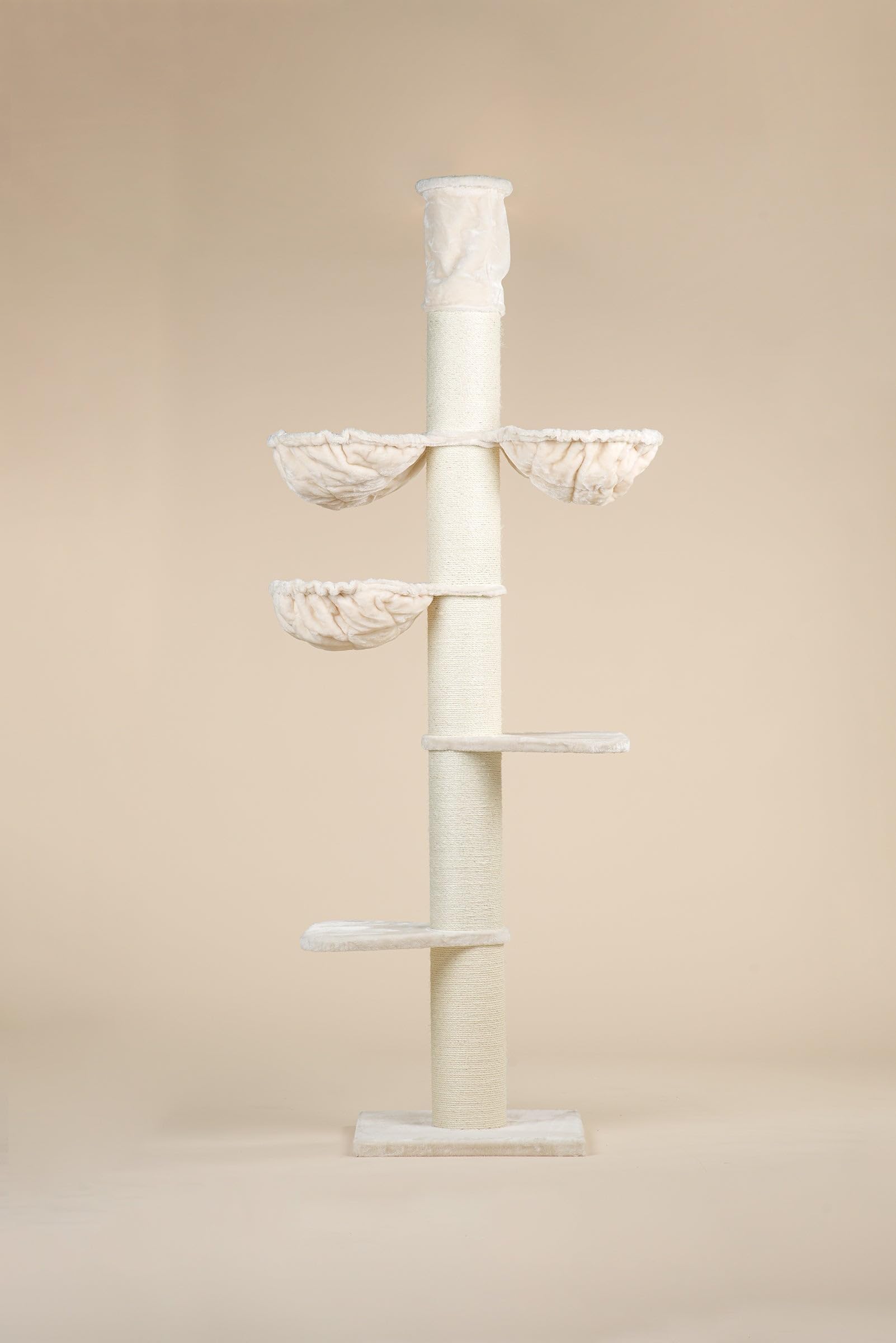 RHRQuality Krabpaal voor grote katten - Maine Coon Tower Plus – 235 tot 255 cm Hoog – Met Extra Dikke 20 cm Sisalpalen – Crème