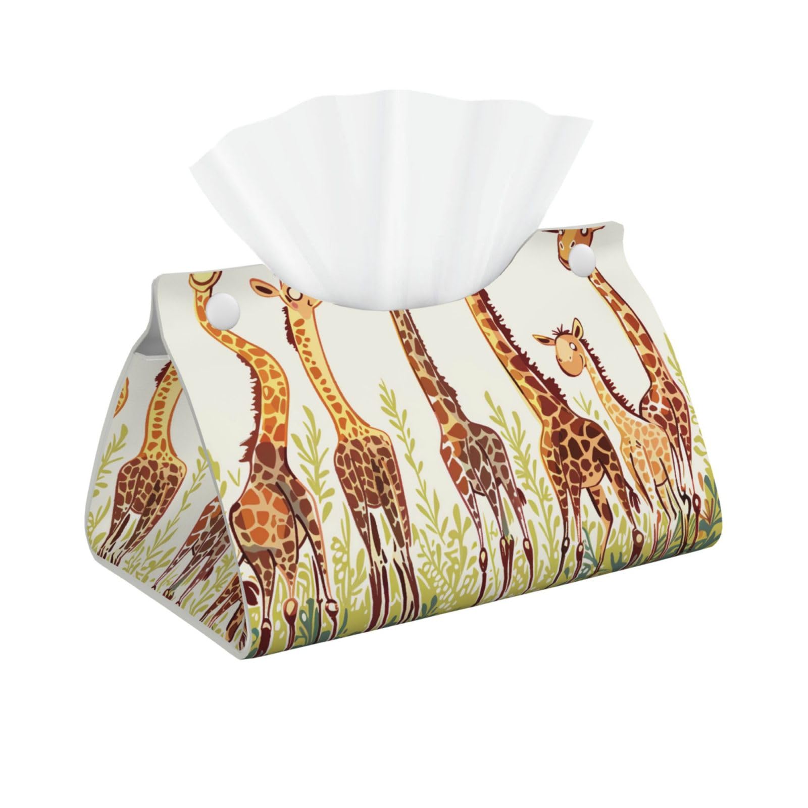 Cute Wild Cartoon Giraffes Print Tissue Box Cover Foldable Tissue Storage Box Leather Tissue Cube Box Holder for Living Room Bedroom Office Car Home Decor