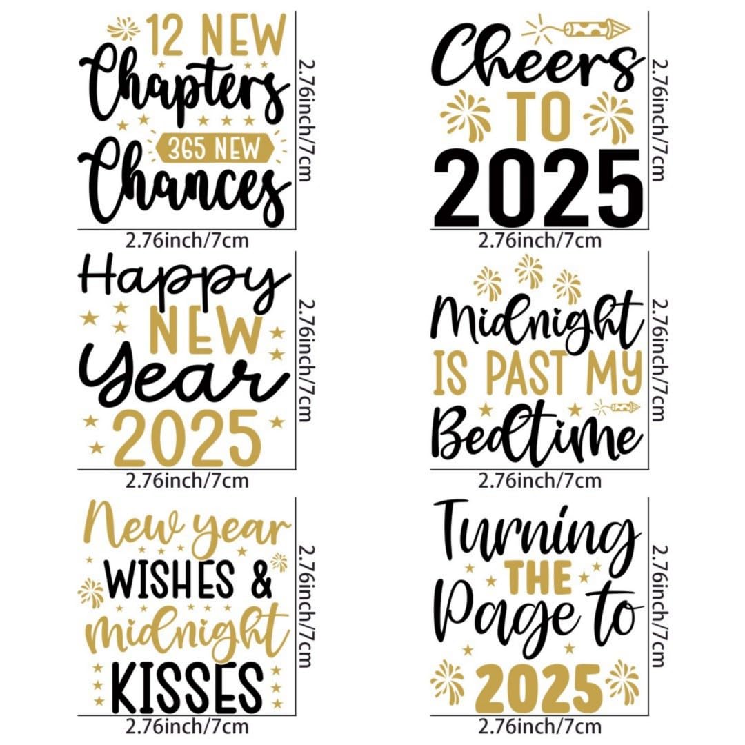 Happy New Year 2025 Iron Transfer Patch Heat Transfer Sticker Vinyl Design Iron Applique T-Shirt Clothing DIY Craft Applique Clothing Decoration